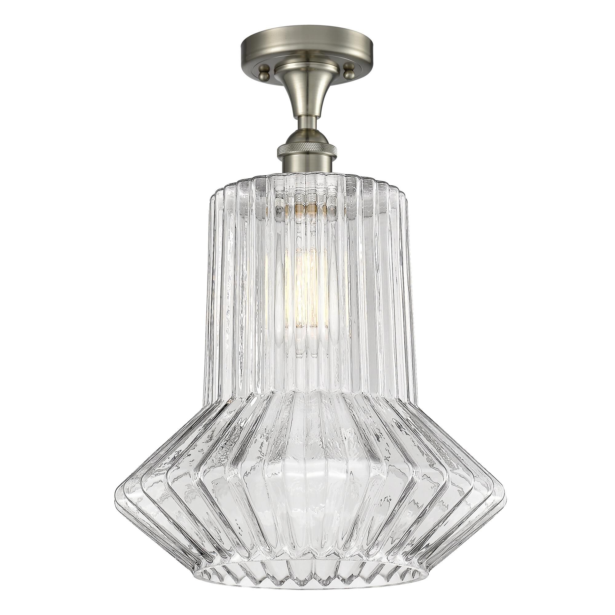 Shown in Brushed Satin Nickel finish and Clear Spiral Fluted glass