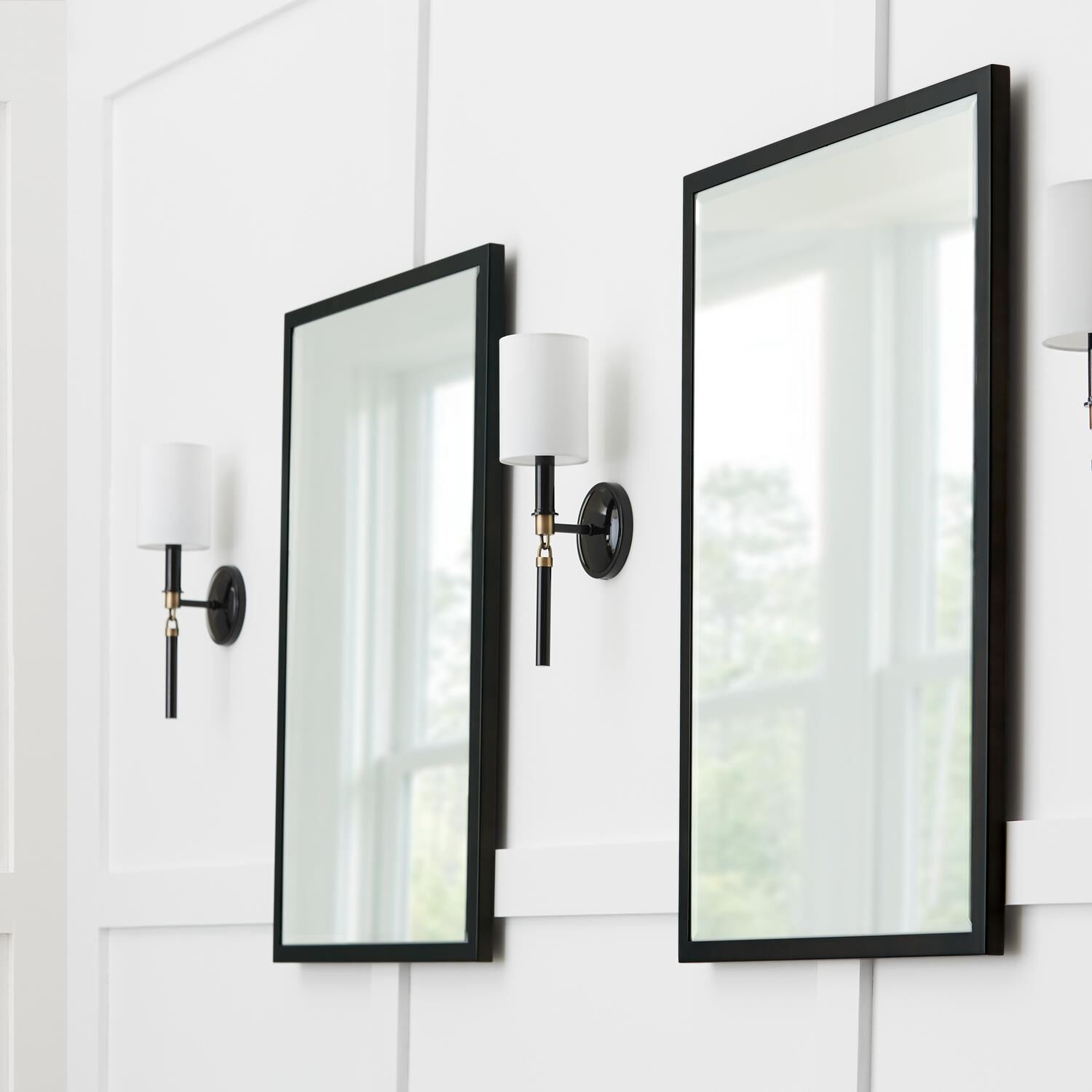 Shown in Glossy Black And Aged Brass finish and 700 glass and White Fabric Stay-Straight shade