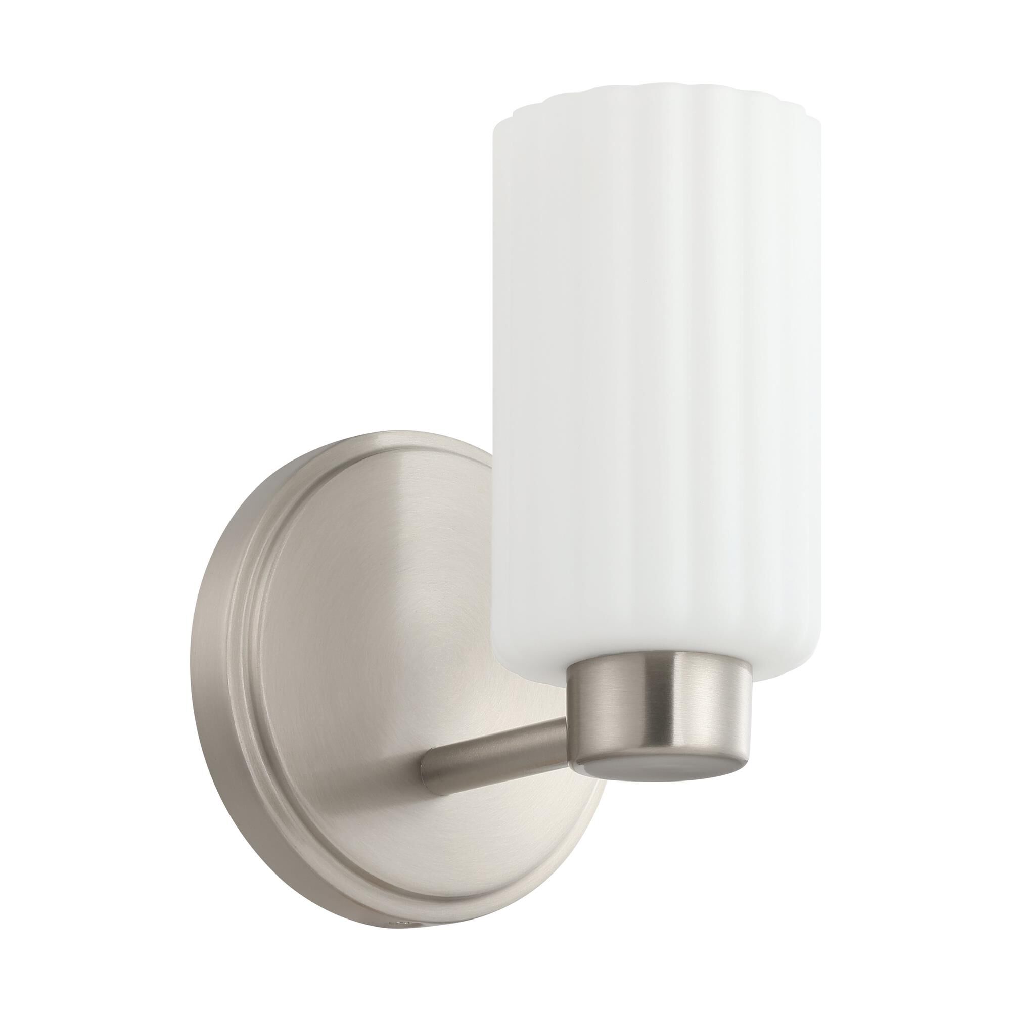 Shown in Brushed Nickel finish and Etched Opal Ribbed glass