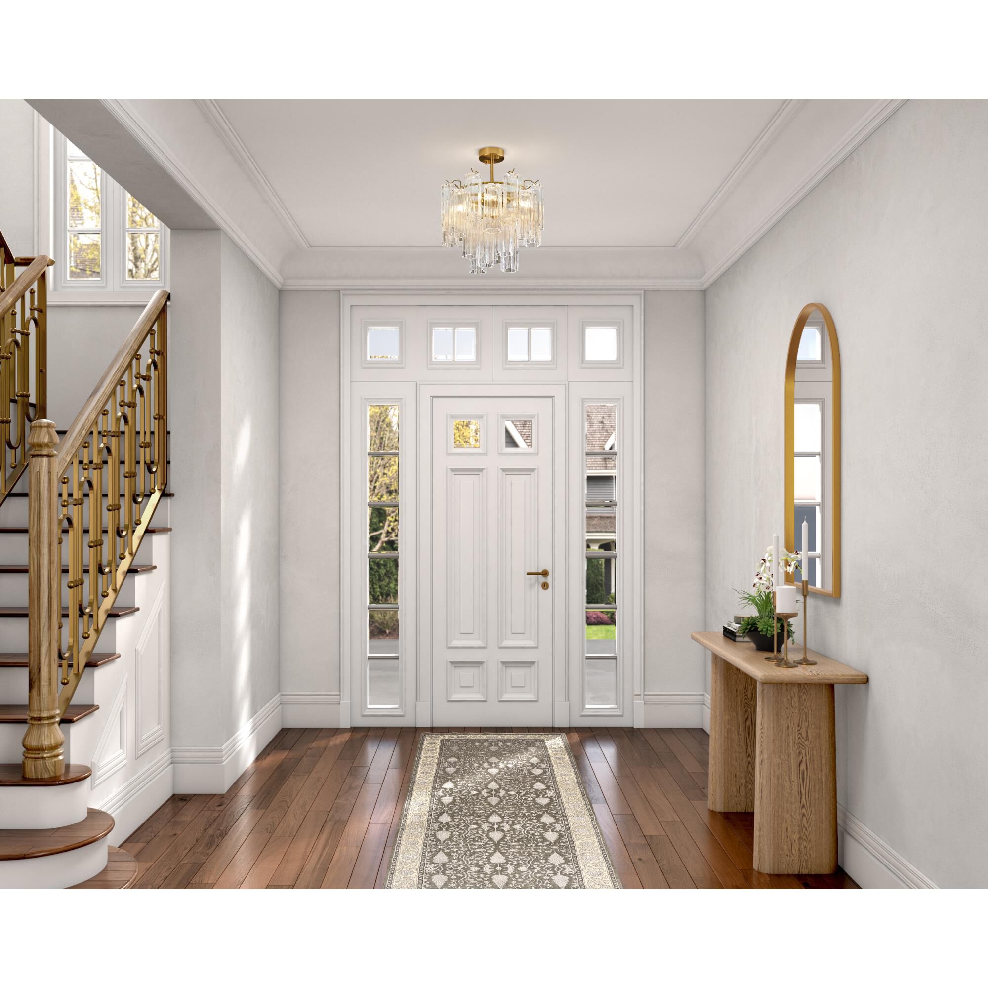 Shown in Brass finish and Tronchi Style glass