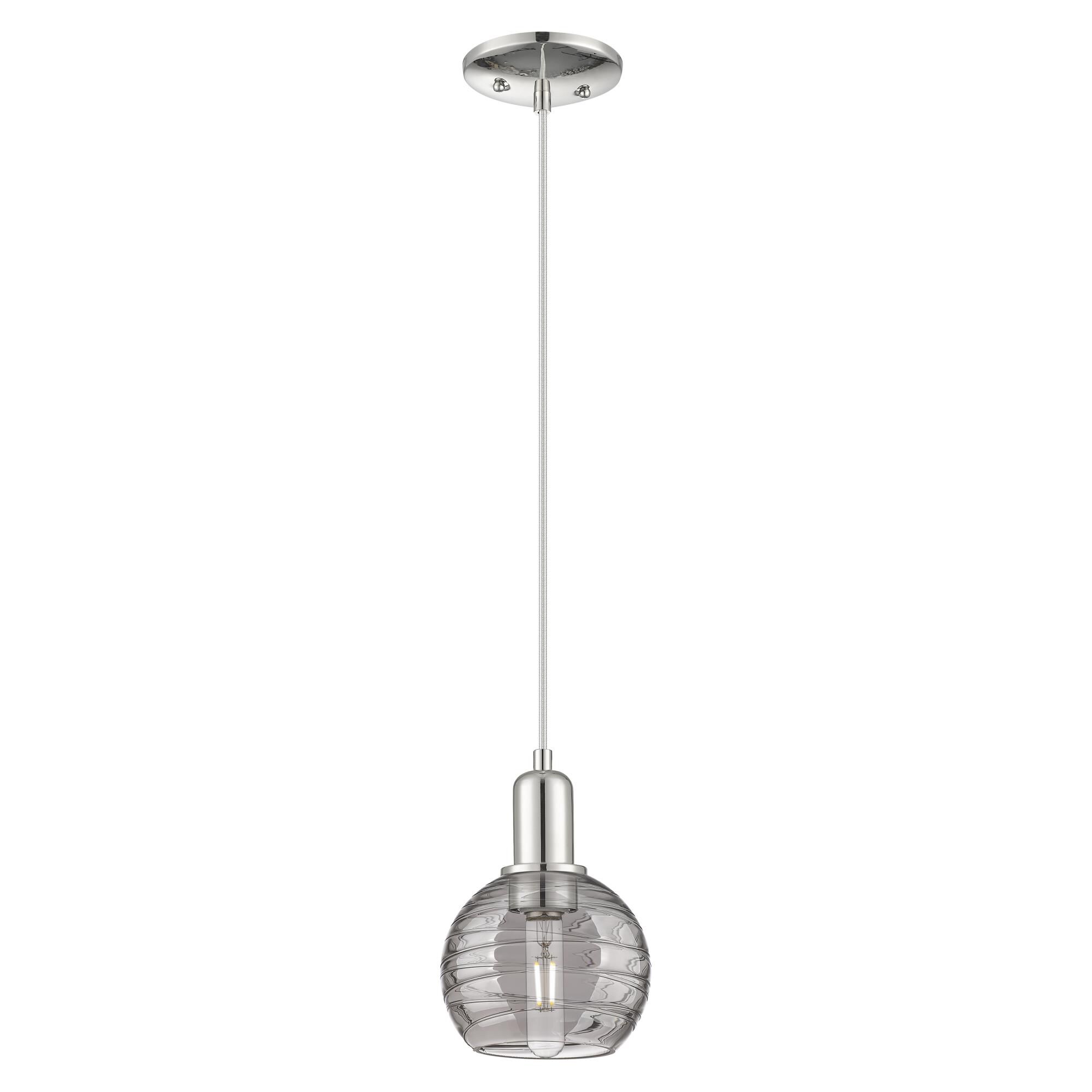 Shown in Polished Nickel finish and Light Smoke Deco Swirl glass