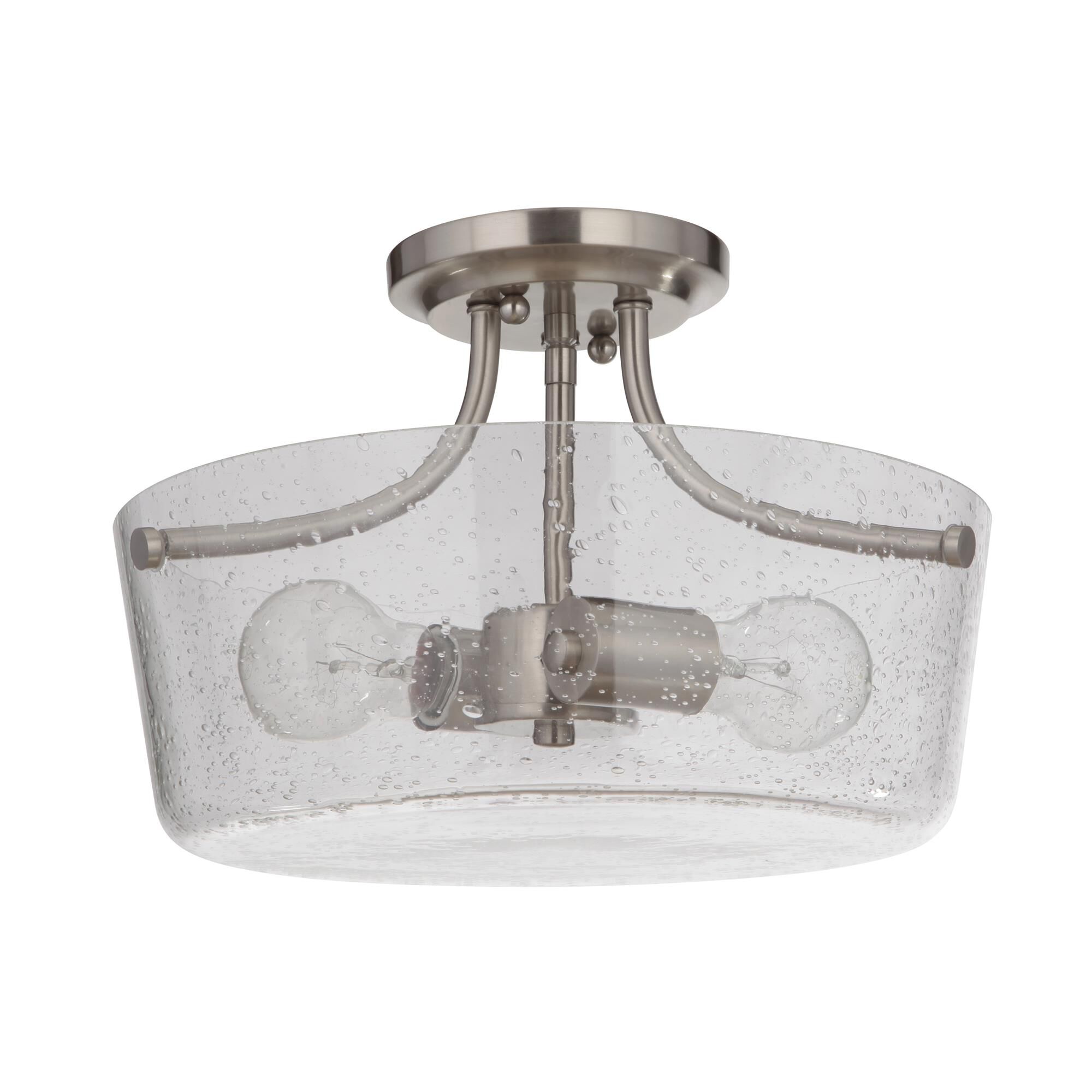 Shown in Brushed Polished Nickel finish and Clear Seeded glass and Glass shade