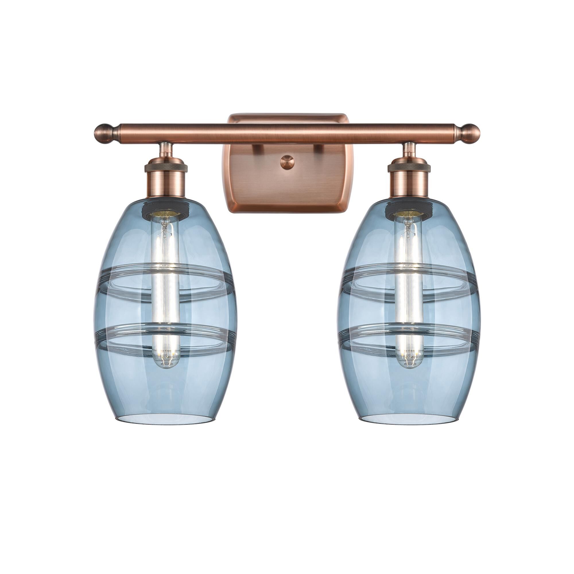 Shown in Antique Copper finish and Princess Blue glass
