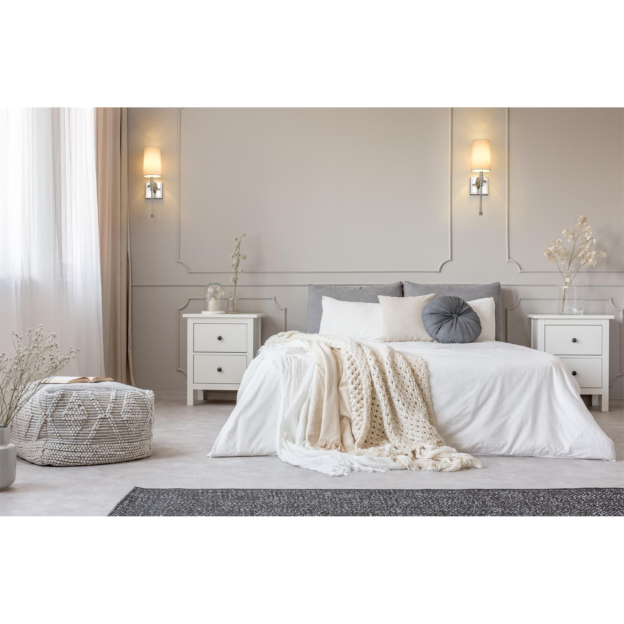 Shown in Polished Nickel finish and Fabric glass and Fabric shade