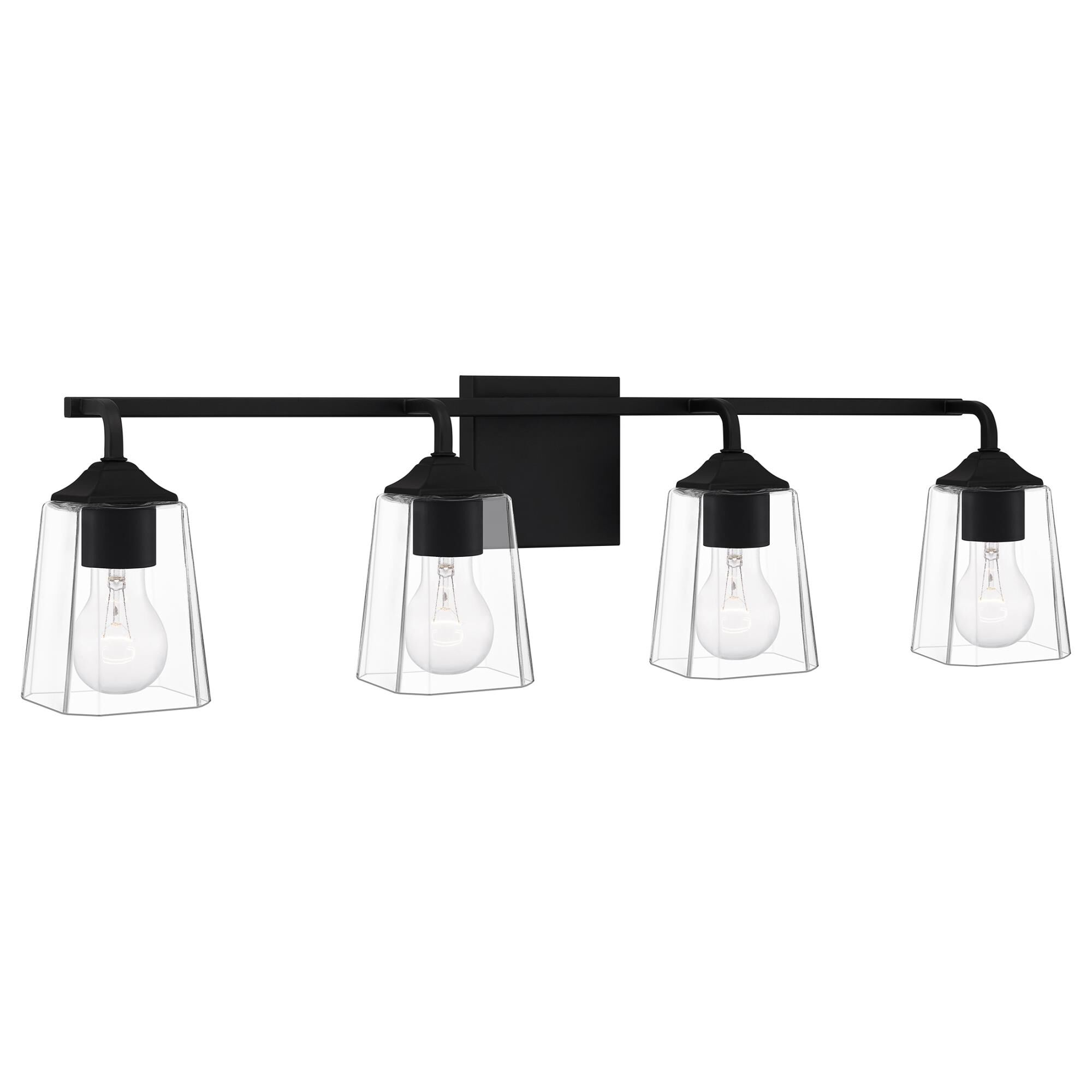 Shown in Matte Black finish and Clear Glass shade