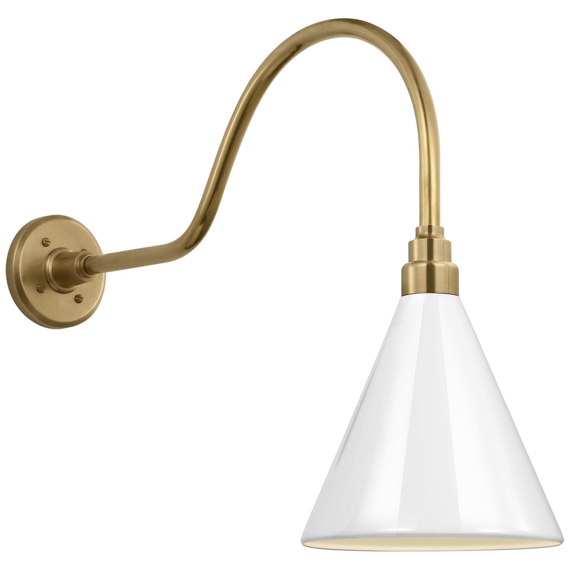 Shown in Hand-Rubbed Antique Brass finish and White Conical Savannah shade