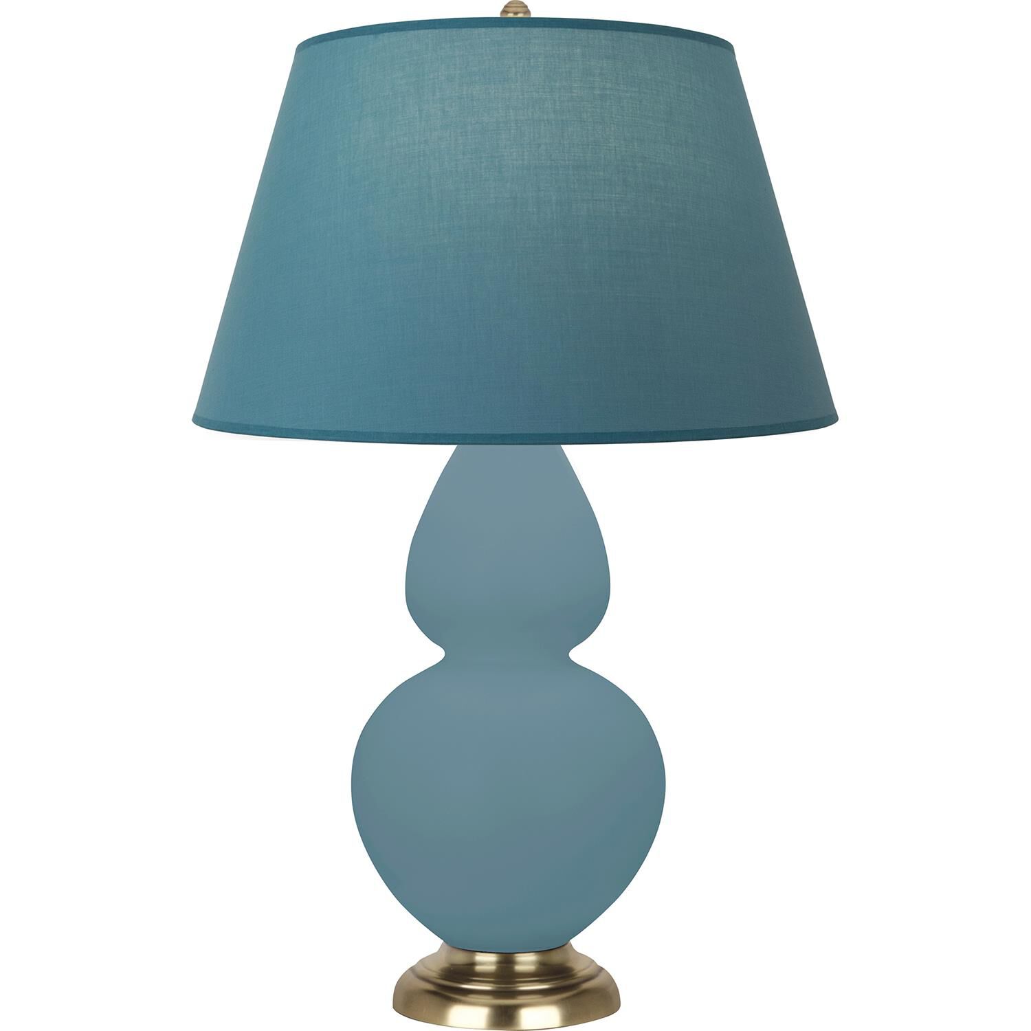 Shown in Matte Steel Blue finish and Bright Blue and Gray shade and Antique Brass accent