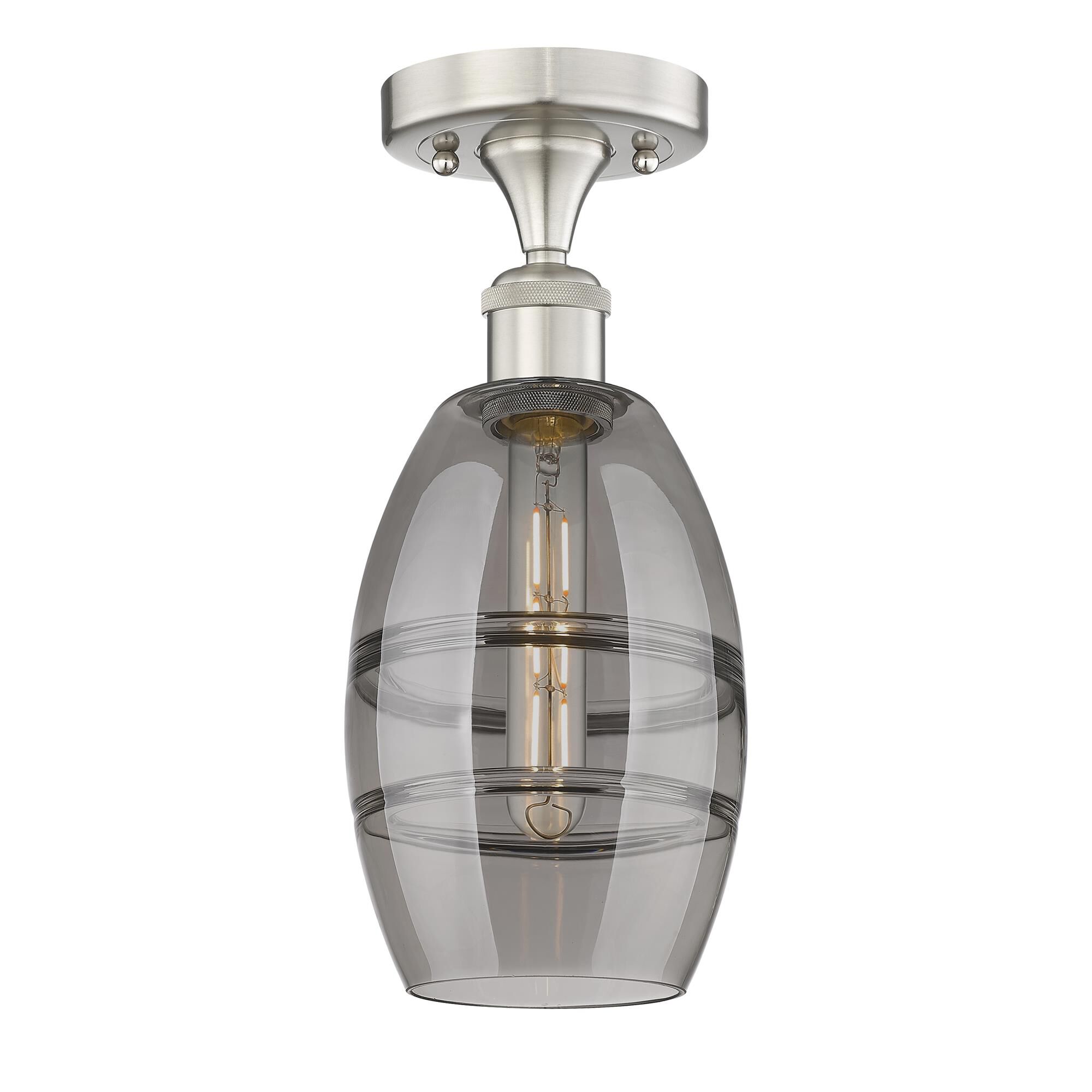 Shown in Brushed Satin Nickel finish and Light Smoke glass