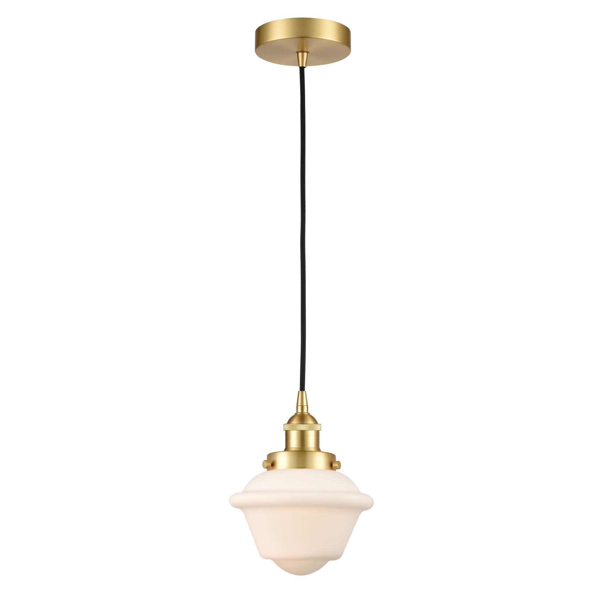 Shown in Satin Gold finish and Matte White Cased Small Oxford glass