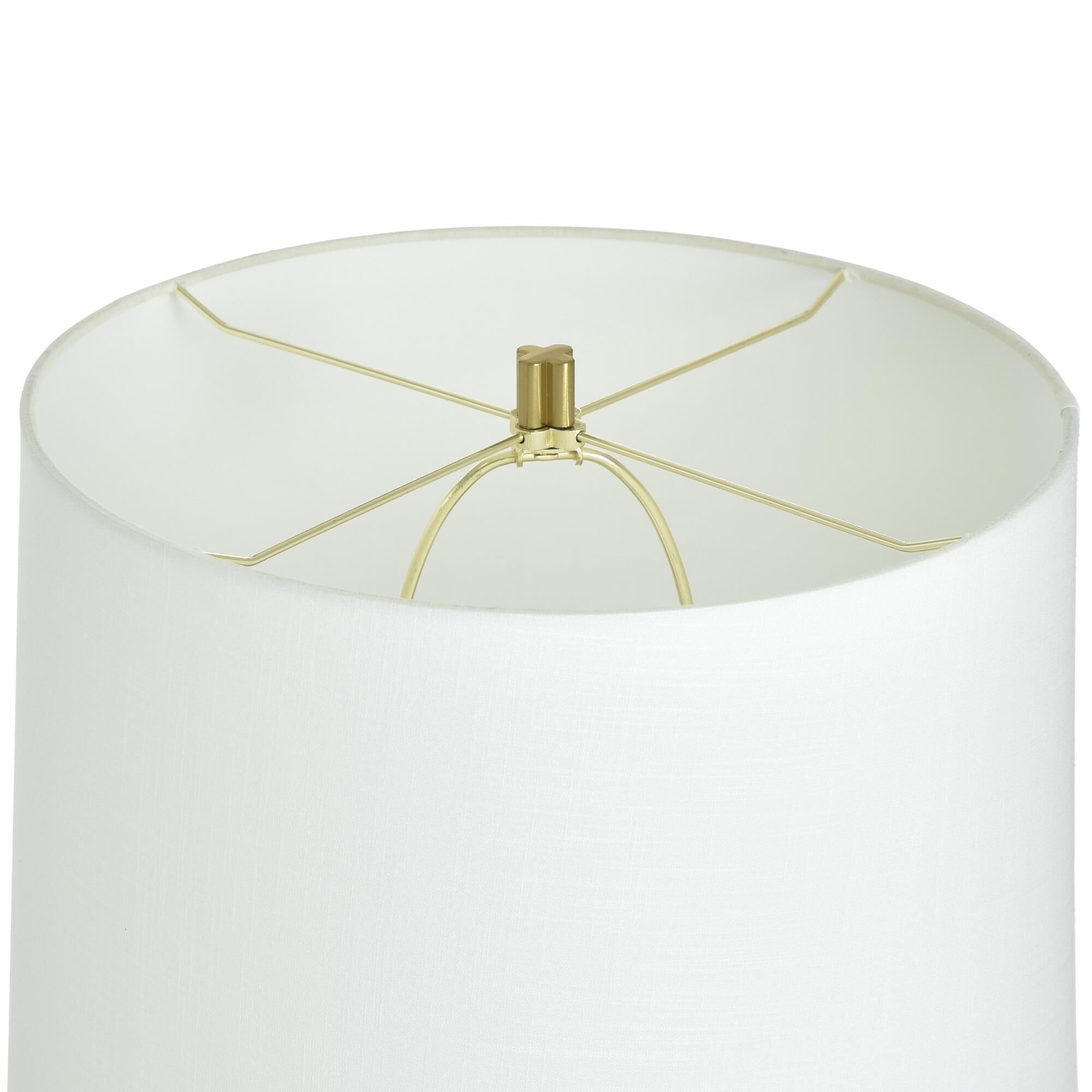 Shown in Polished Brass and White finish and Off-White shade