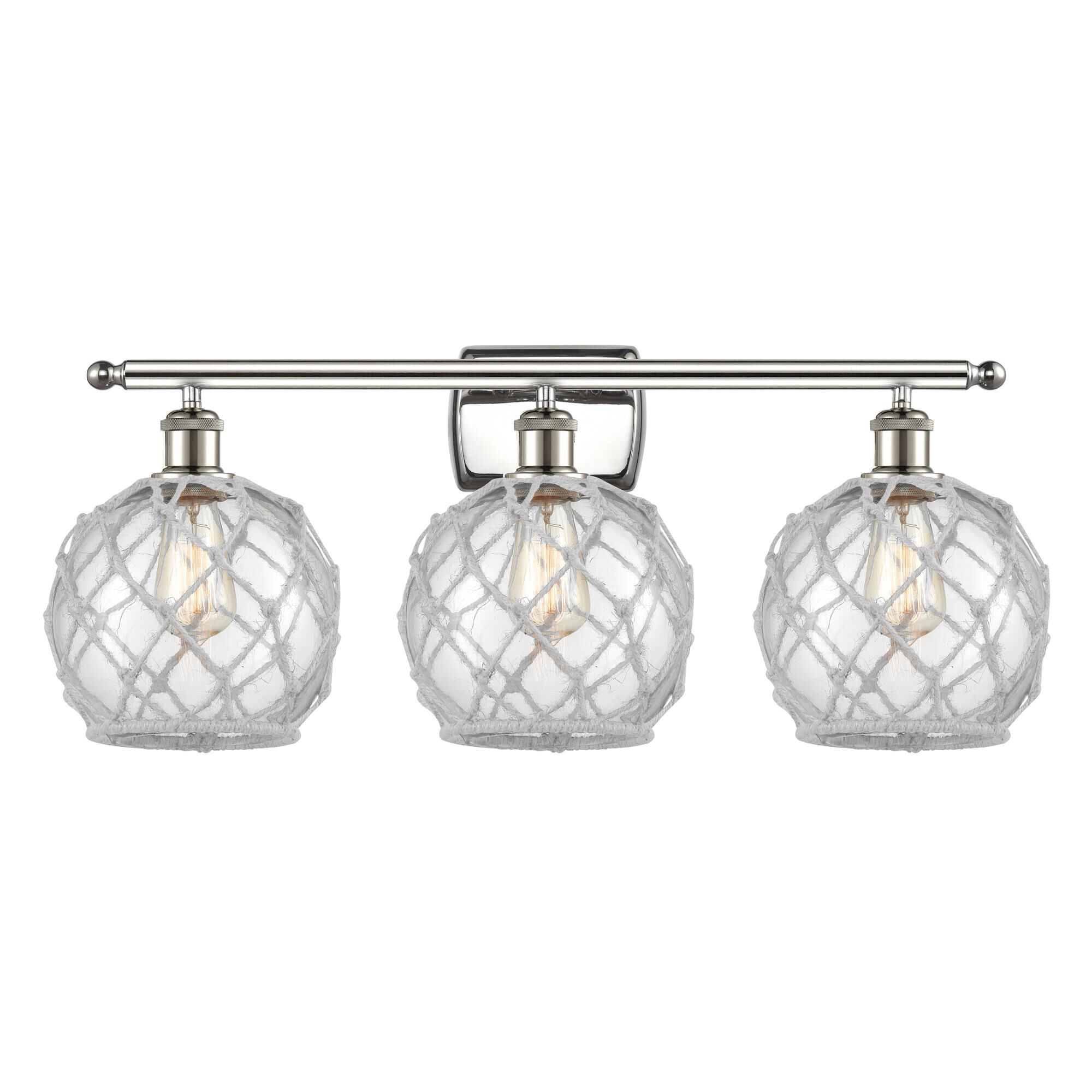 Shown in Polished Nickel finish and Sphere glass and Glass And Rope shade and Polished Chrome accent
