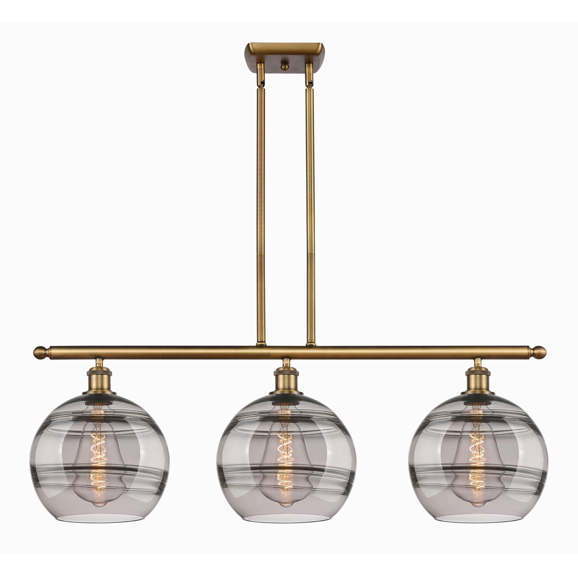 Shown in Brushed Brass finish and Light Smoke glass