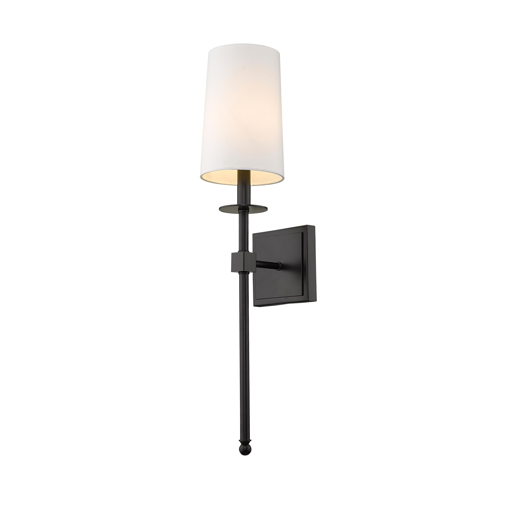 Shown in Matte Black finish and Fabric glass and Fabric shade