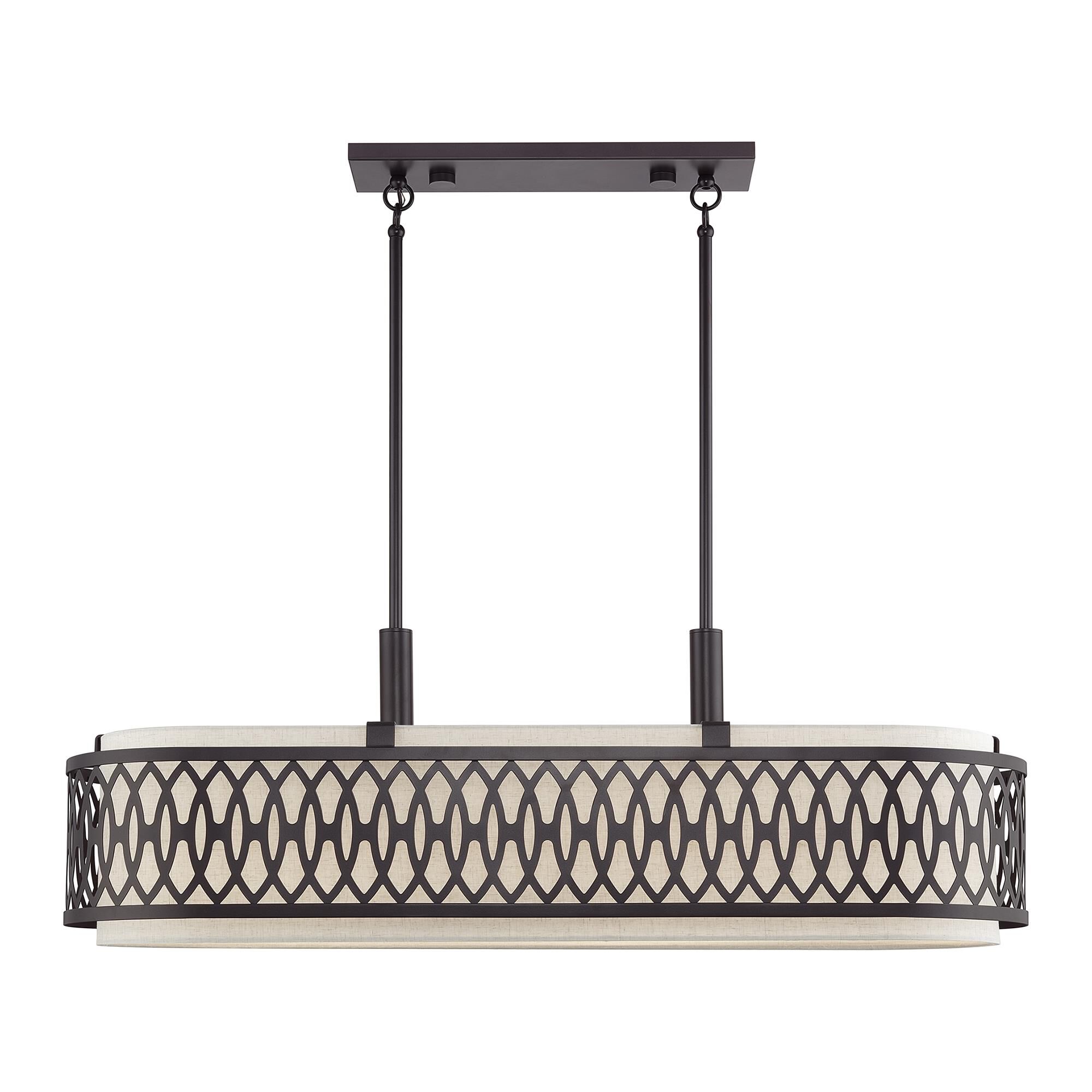 Shown in English Bronze finish and Hand Crafted Oatmeal Color Hardback shade