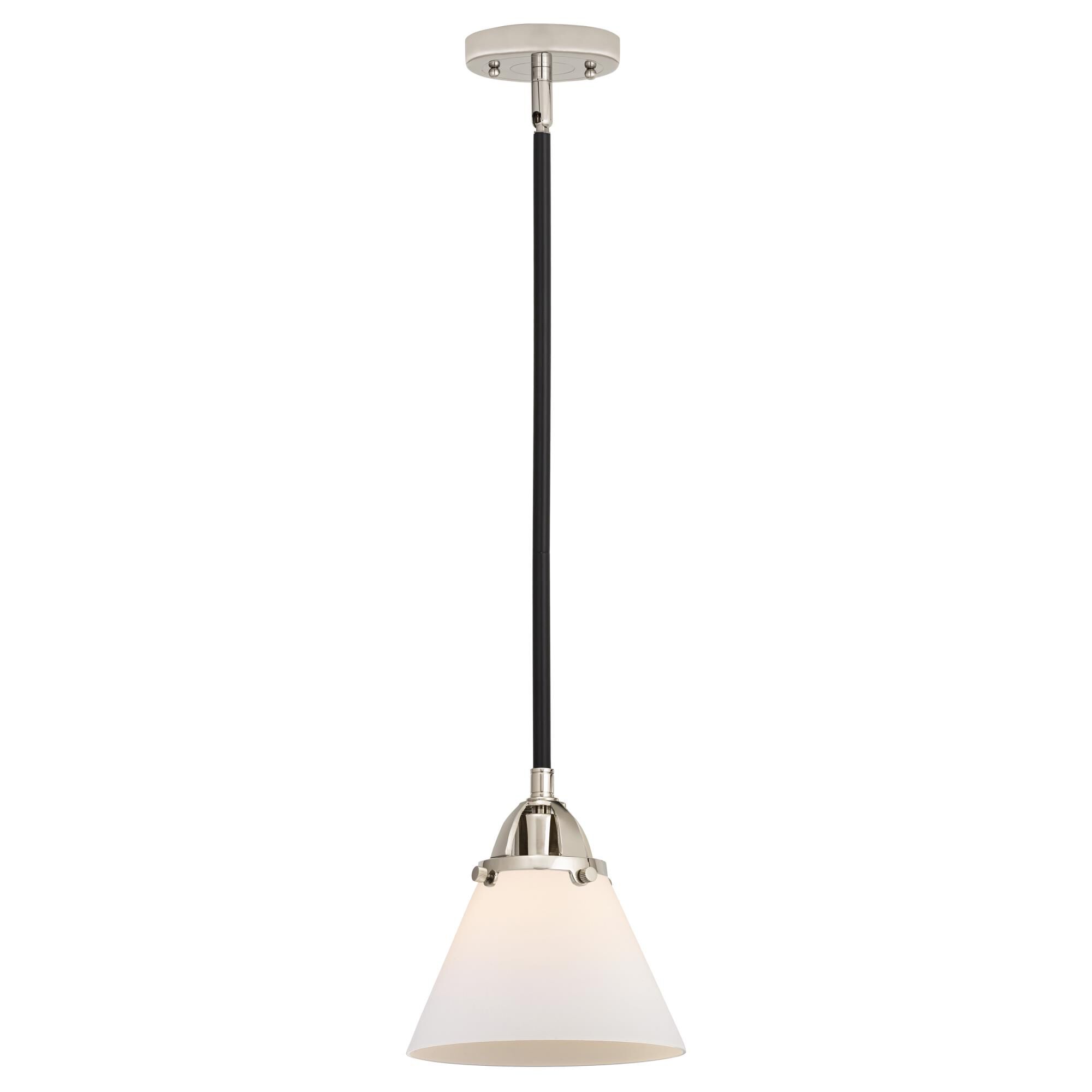 Shown in Black Polished Nickel finish and Matte White Cased Large Cone glass and No Shade shade