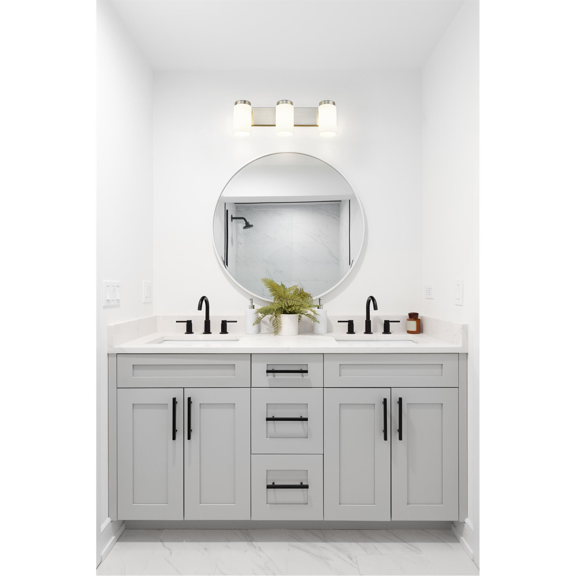 Shown in Brushed Nickel finish and Matte Opal glass and Matte Opal shade
