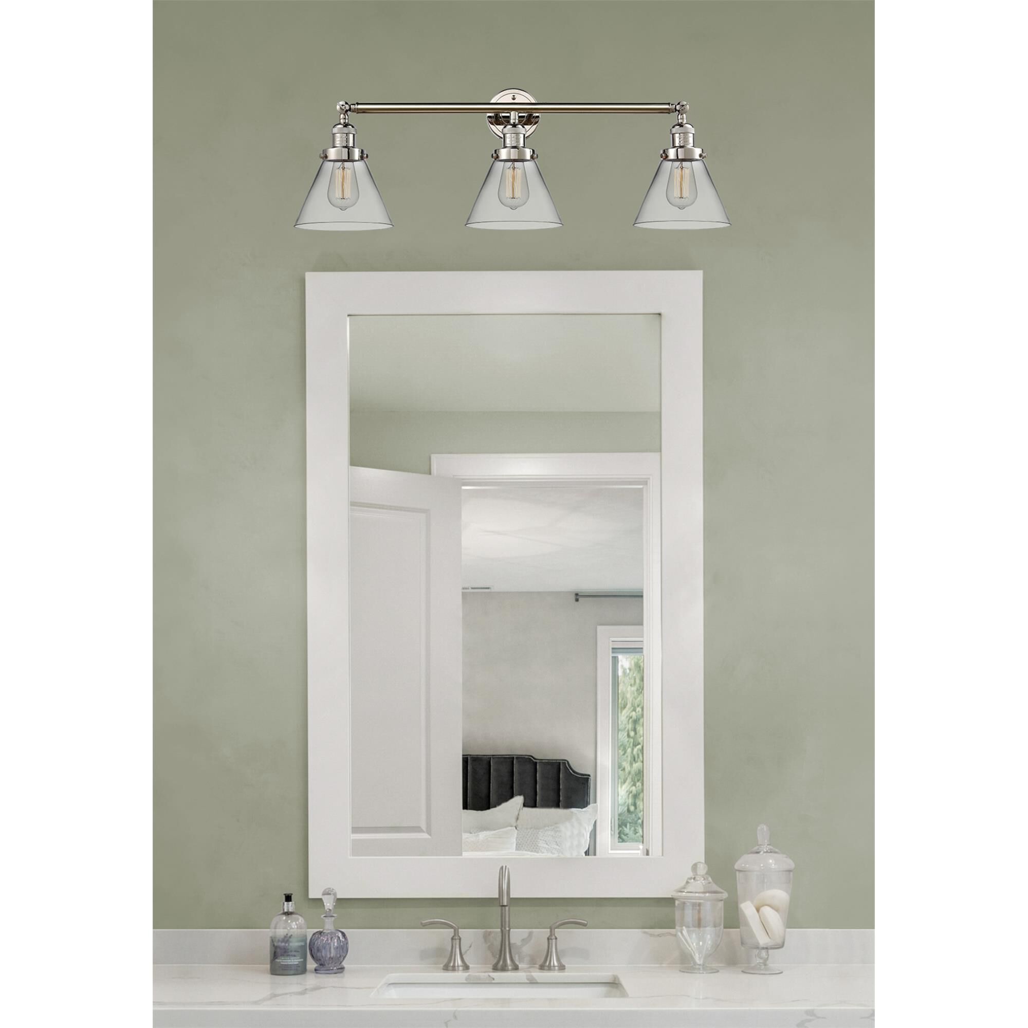 Shown in Polished Nickel finish and Clear glass