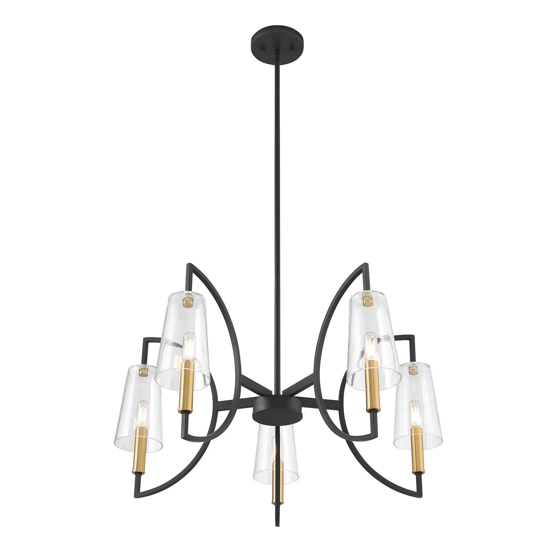 Shown in Matte Black and Warm Brass finish and Clear glass