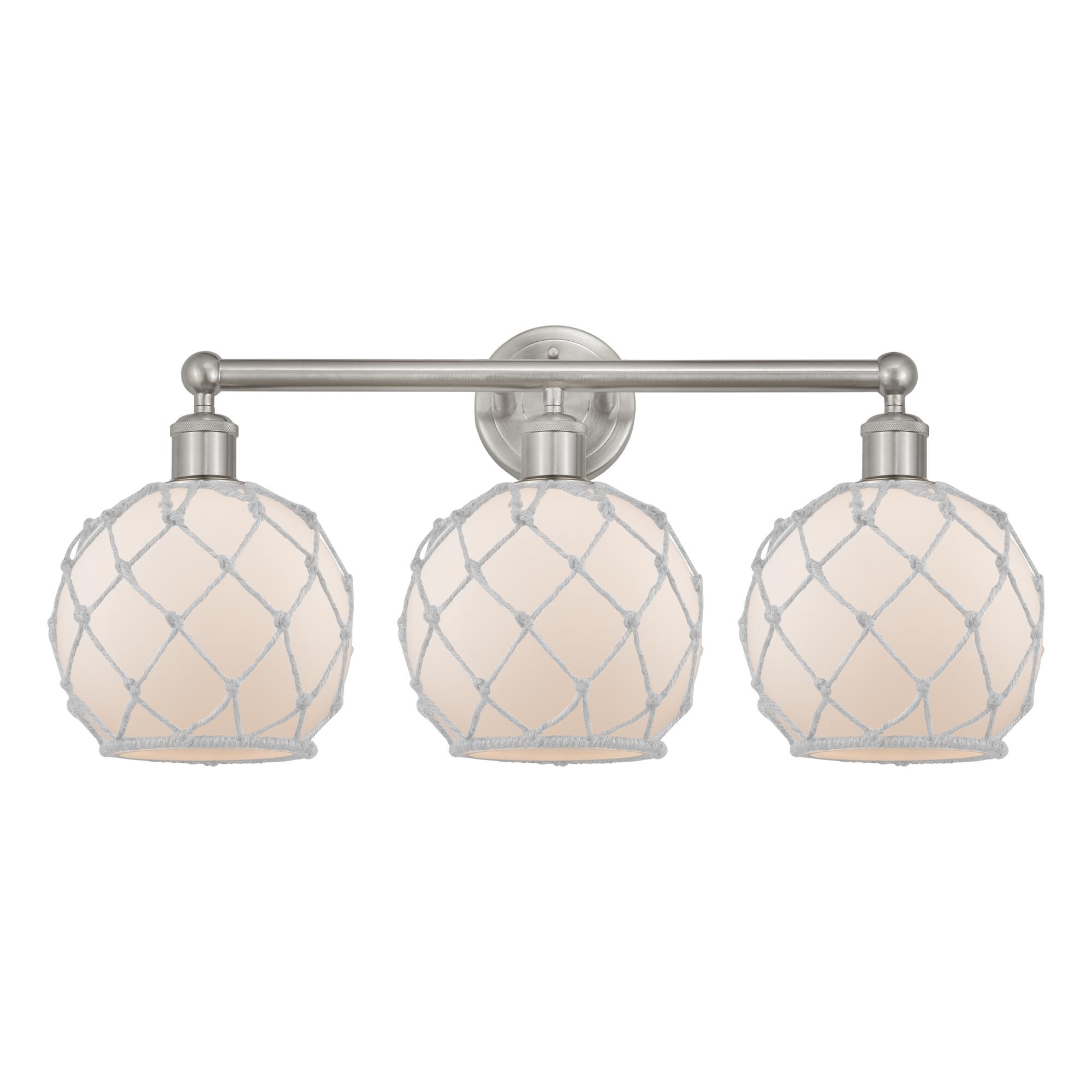 Shown in Brushed Satin Nickel finish and White with White Rope glass