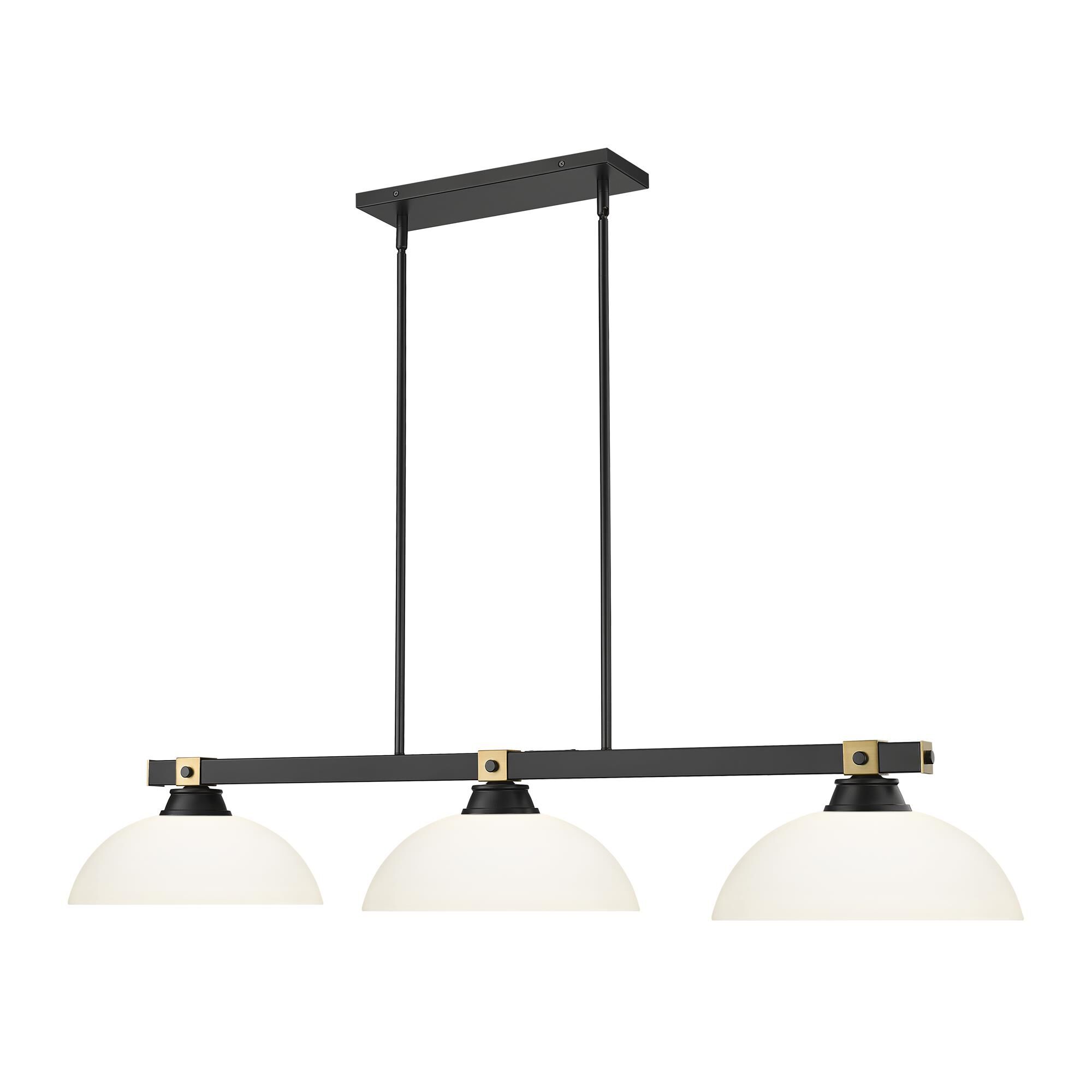Shown in Matte Black + Rubbed Brass finish and Matte Opal glass and Matte Opal shade