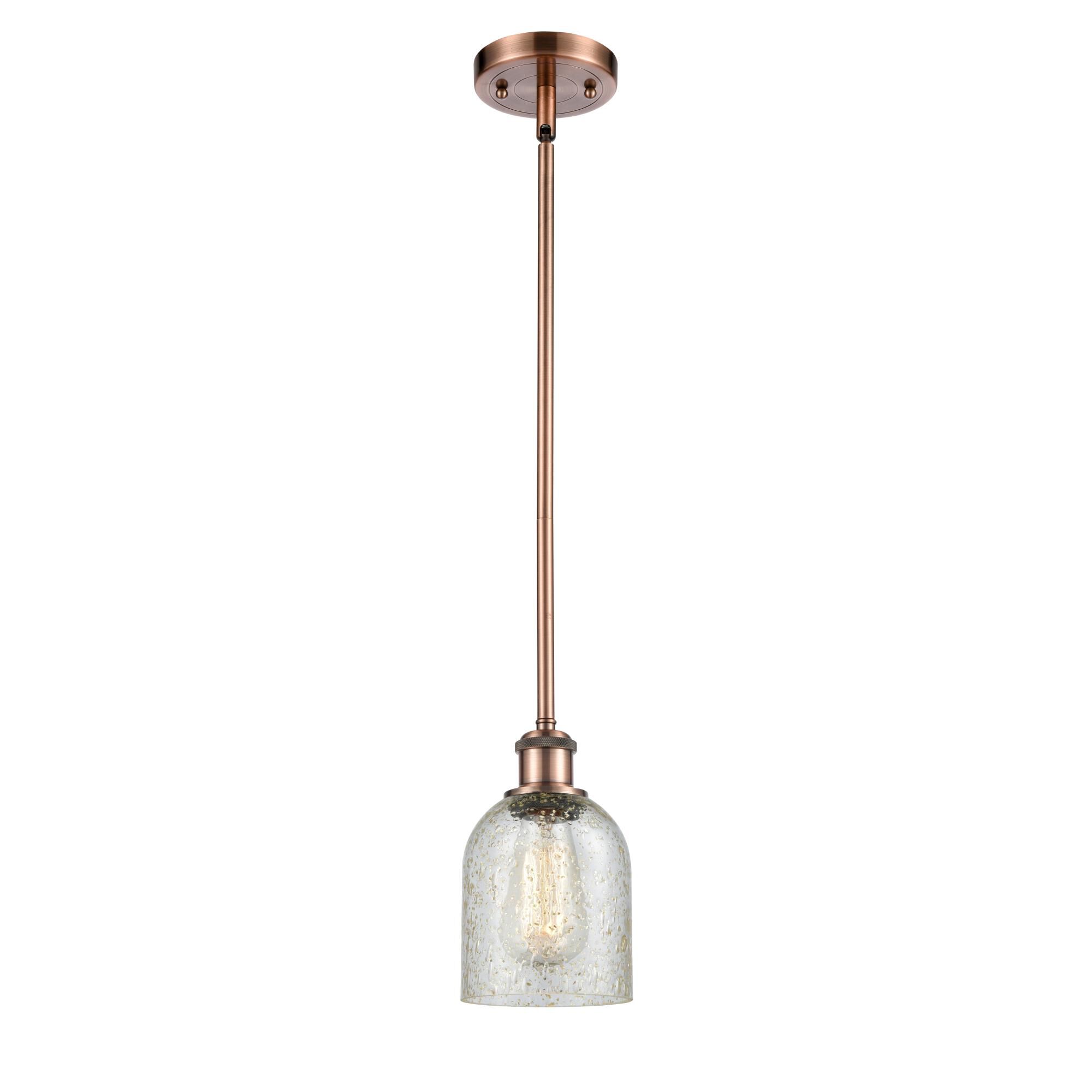 Shown in Antique Copper finish and Mica Caledonia glass