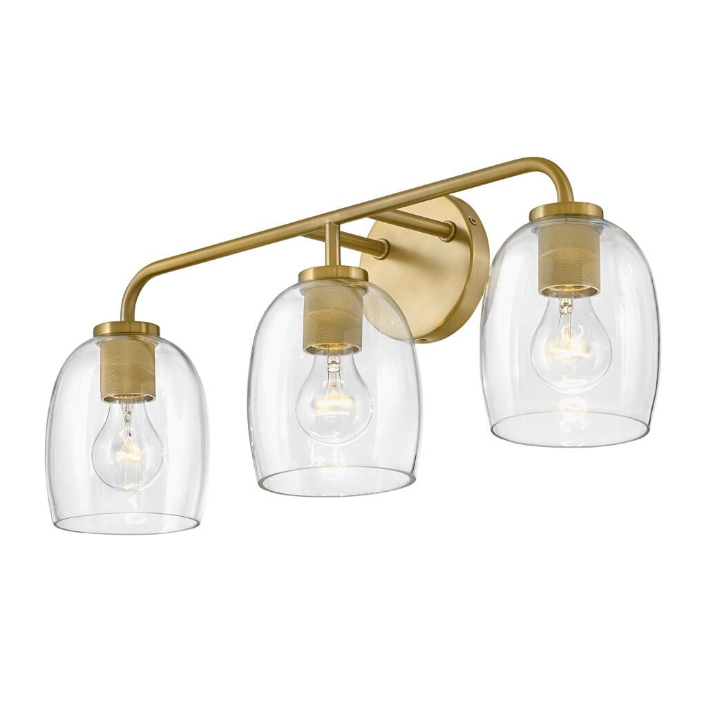 Shown in Lacquered Brass finish and Clear glass