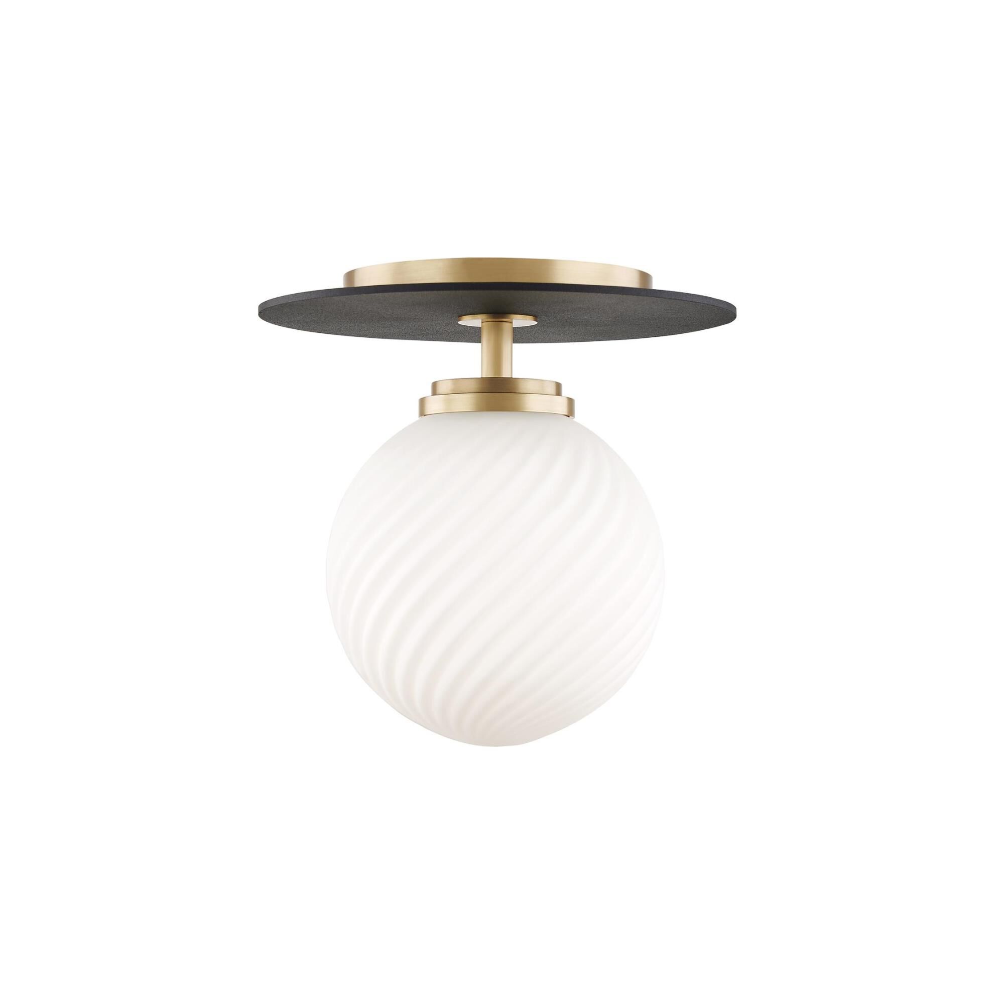 Shown in Aged Brass-Black finish and Opal Matte glass