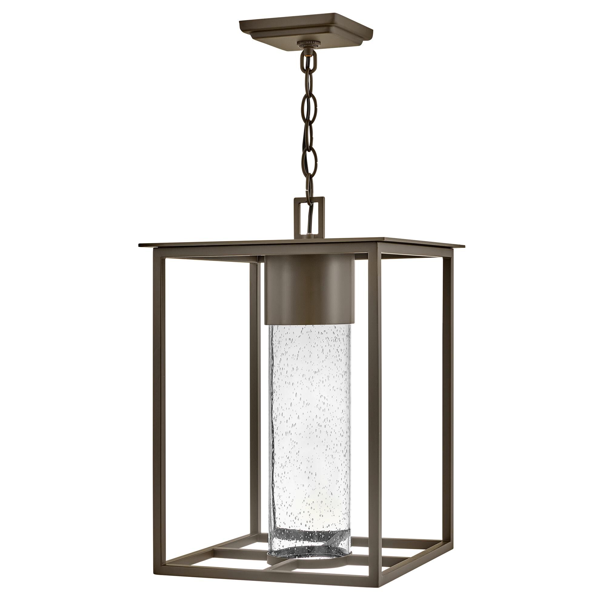 Shown in Oil Rubbed Bronze finish and Clear Seedy glass