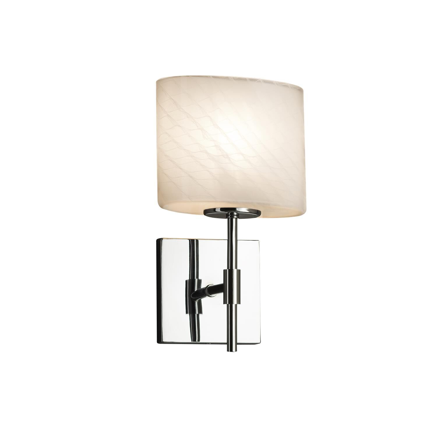 Shown in Polished Chrome finish and Artisan glass and Weave shade and Oval accent