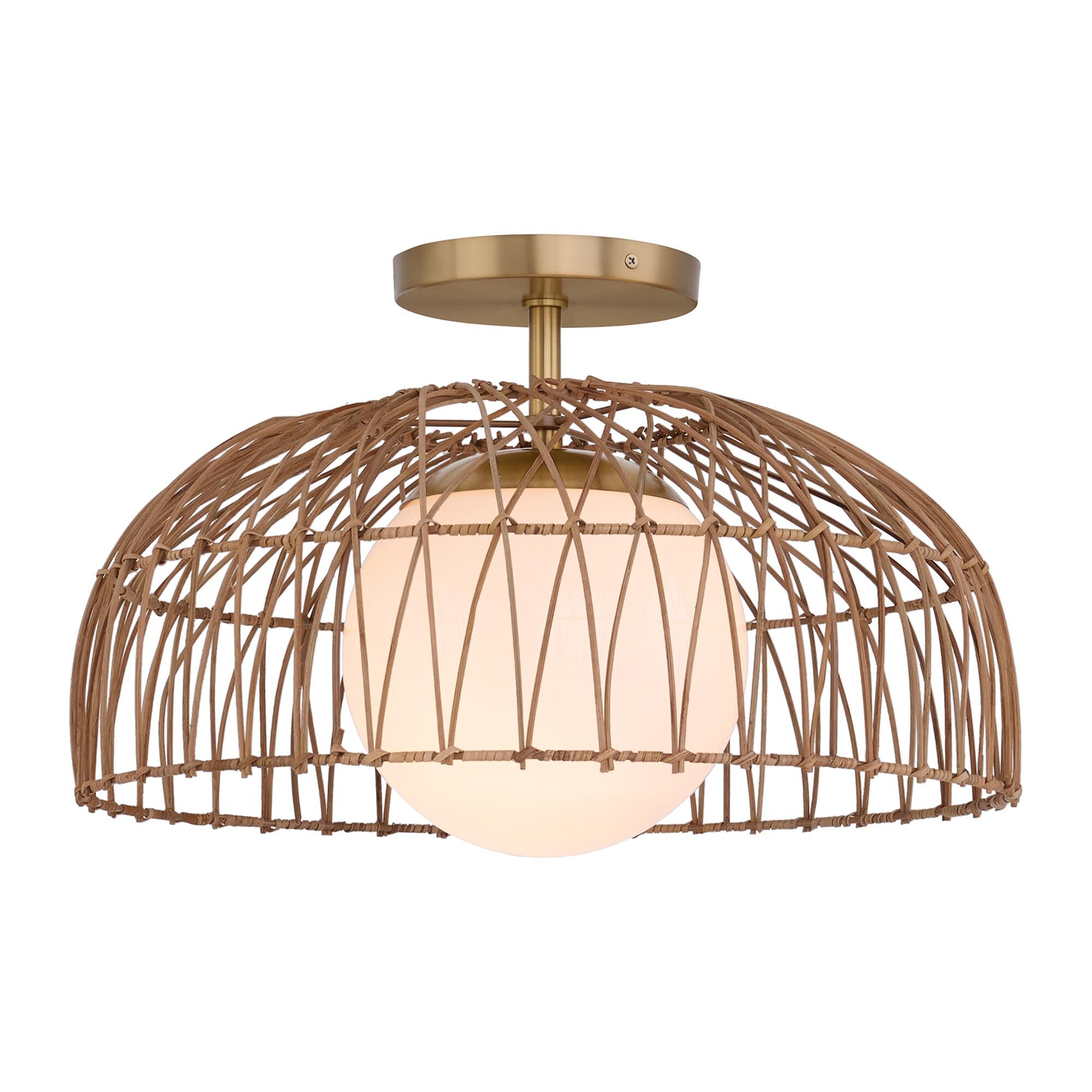 Shown in Natural Brass finish and White Etched glass and Glass shade