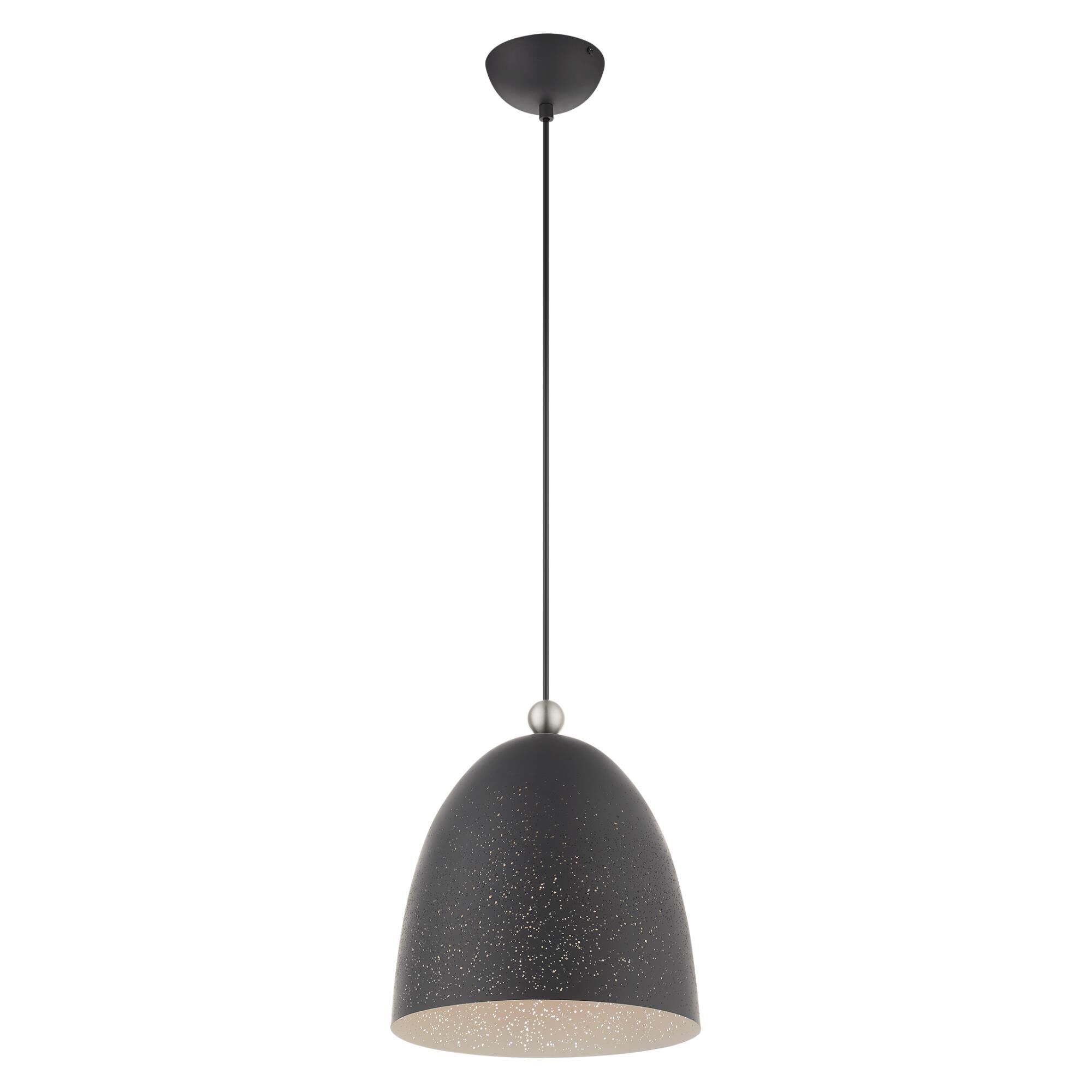 Shown in Scandinavian Gray With Brushed Nickel Accents finish and Scandinavian Gray Ornamental Metal Shade With White Finish Inside glass and Scandinavian Gray Ornamental Metal  With White Finish Inside shade