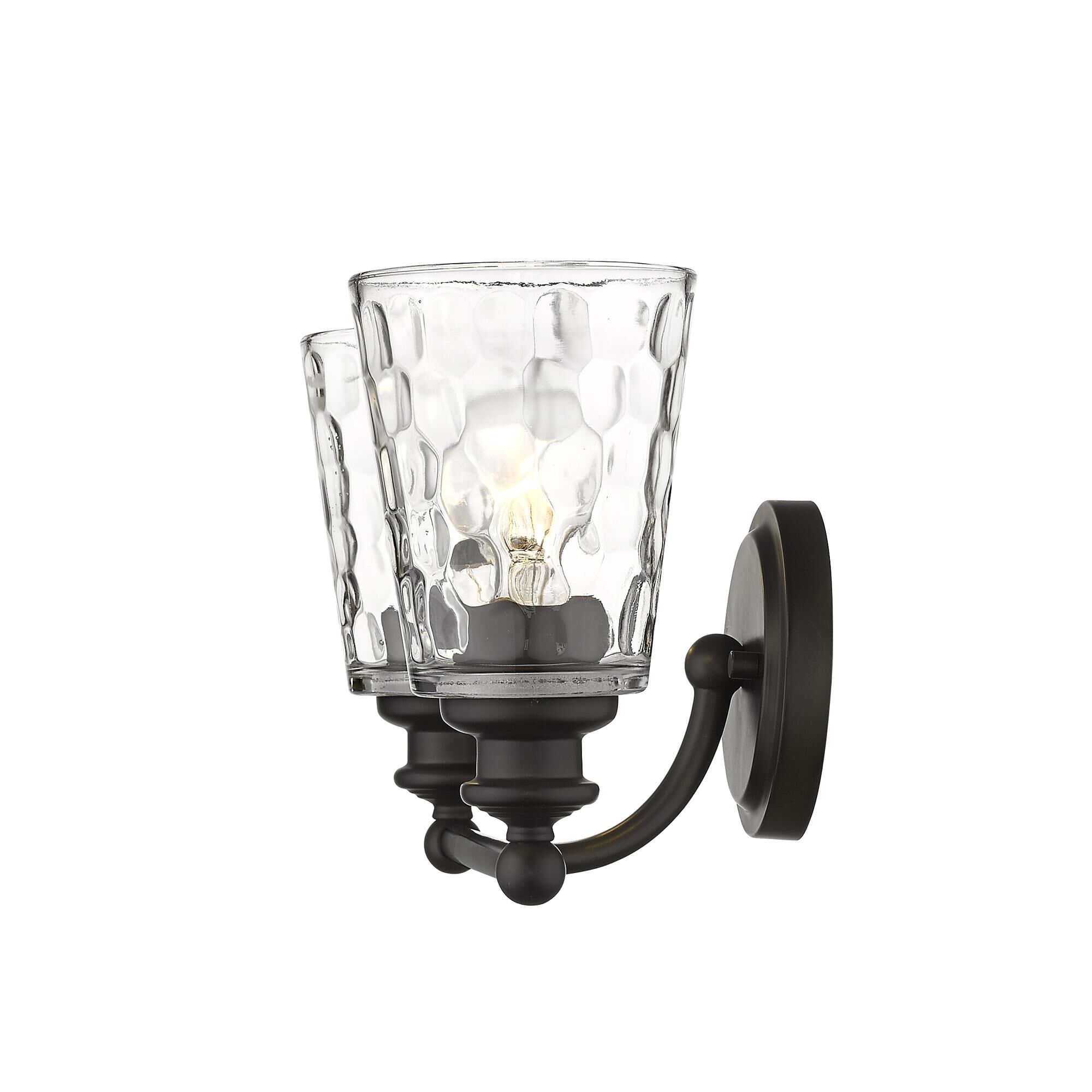 Shown in Oil-Rubbed Bronze finish and Clear glass and Clear, Optic Cone Shaped Glass shade