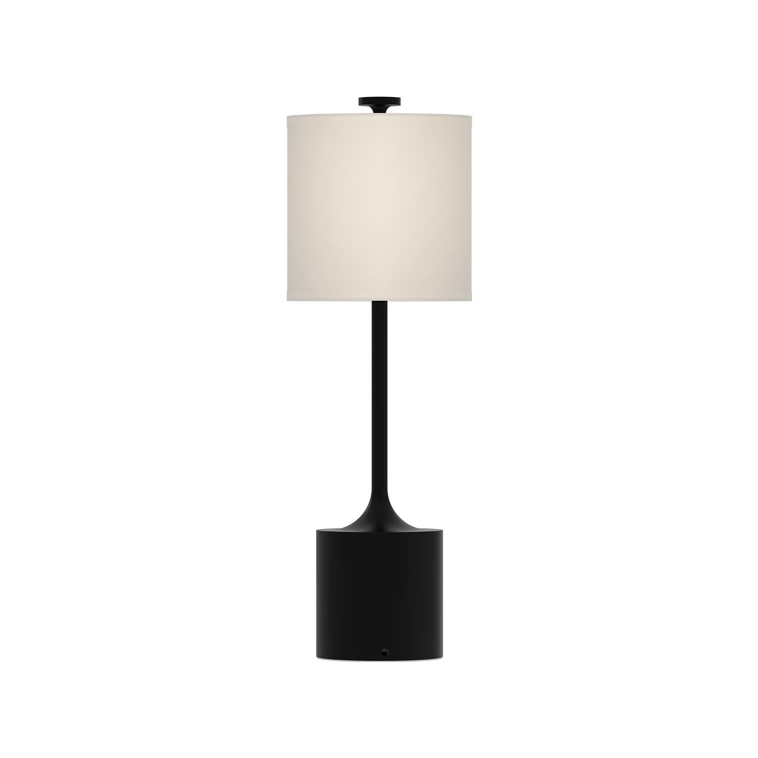 Shown in Matte Black finish and Ivory Linen shade