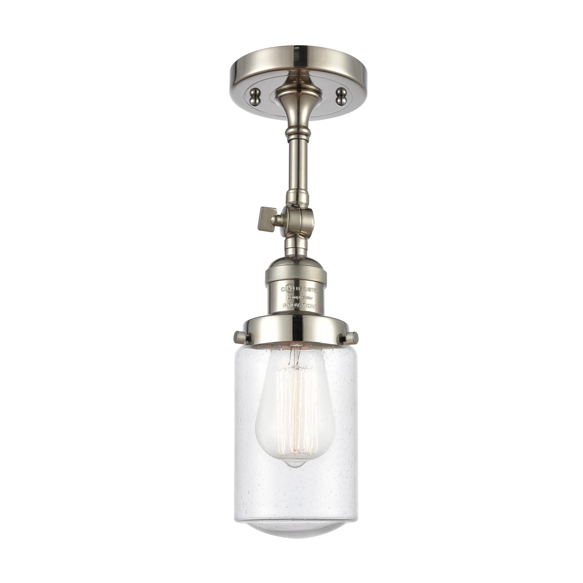 Shown in Polished Nickel finish and Schoolhouse glass and Glass shade