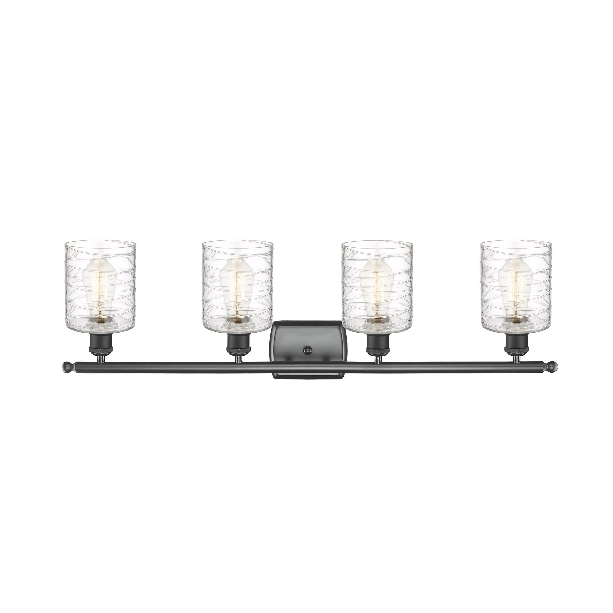 Shown in Matte Black finish and Deco Swirl glass