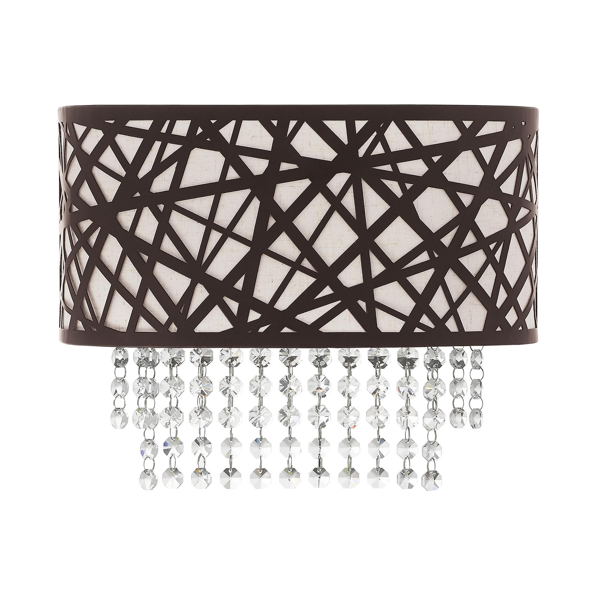 Shown in Bronze finish and Oatmeal Color Fabric Hardback  Inside & Clear Crystals shade