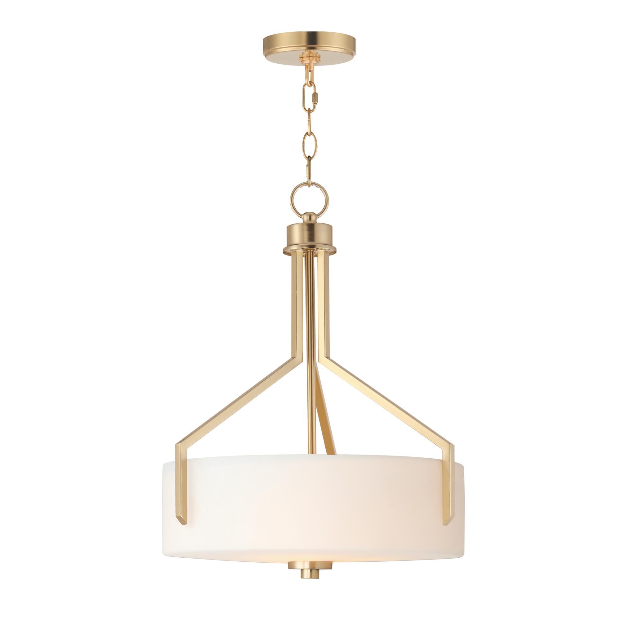 Shown in Satin Brass finish and Satin White glass and Glass shade
