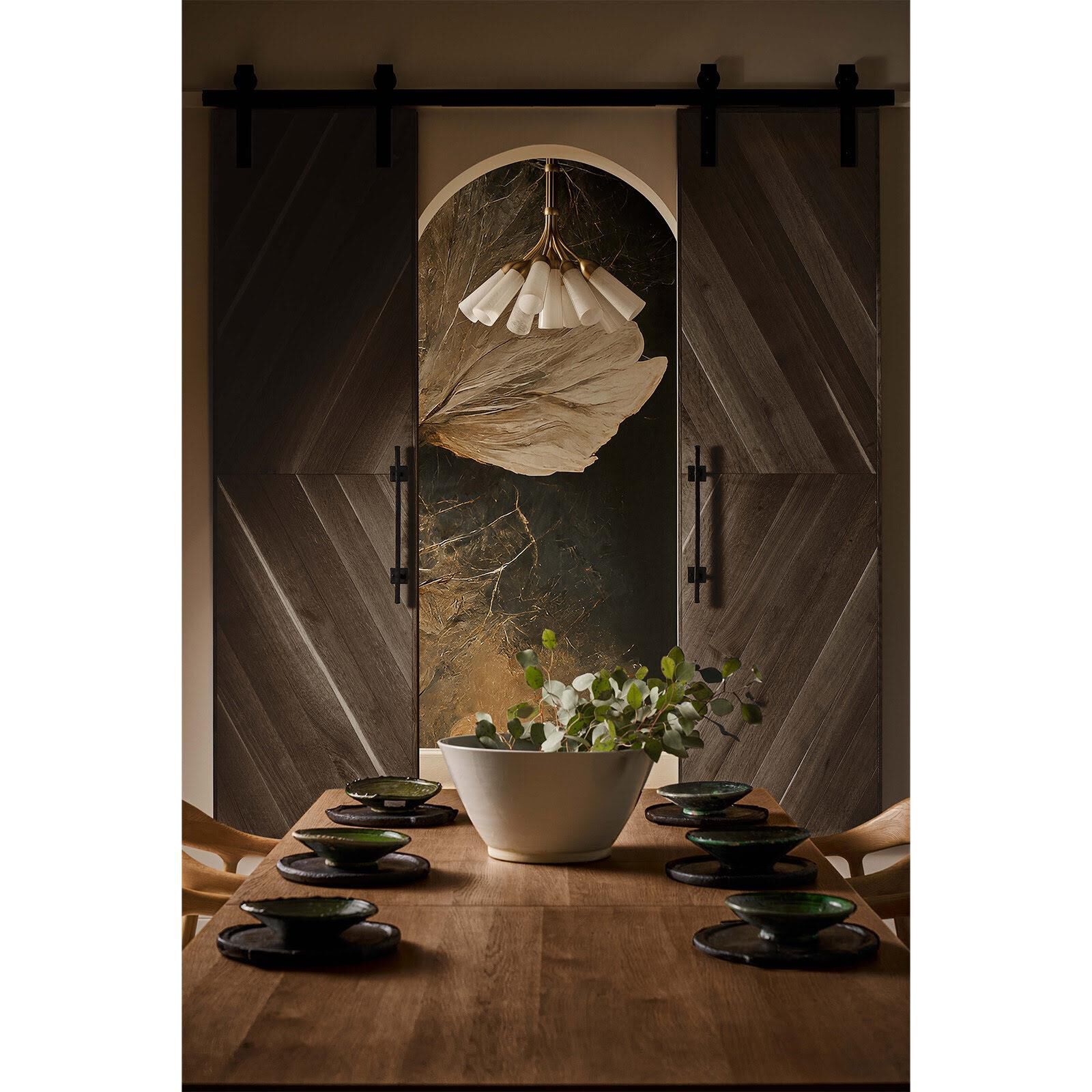 Shown in Natural Brass finish and Glass shade