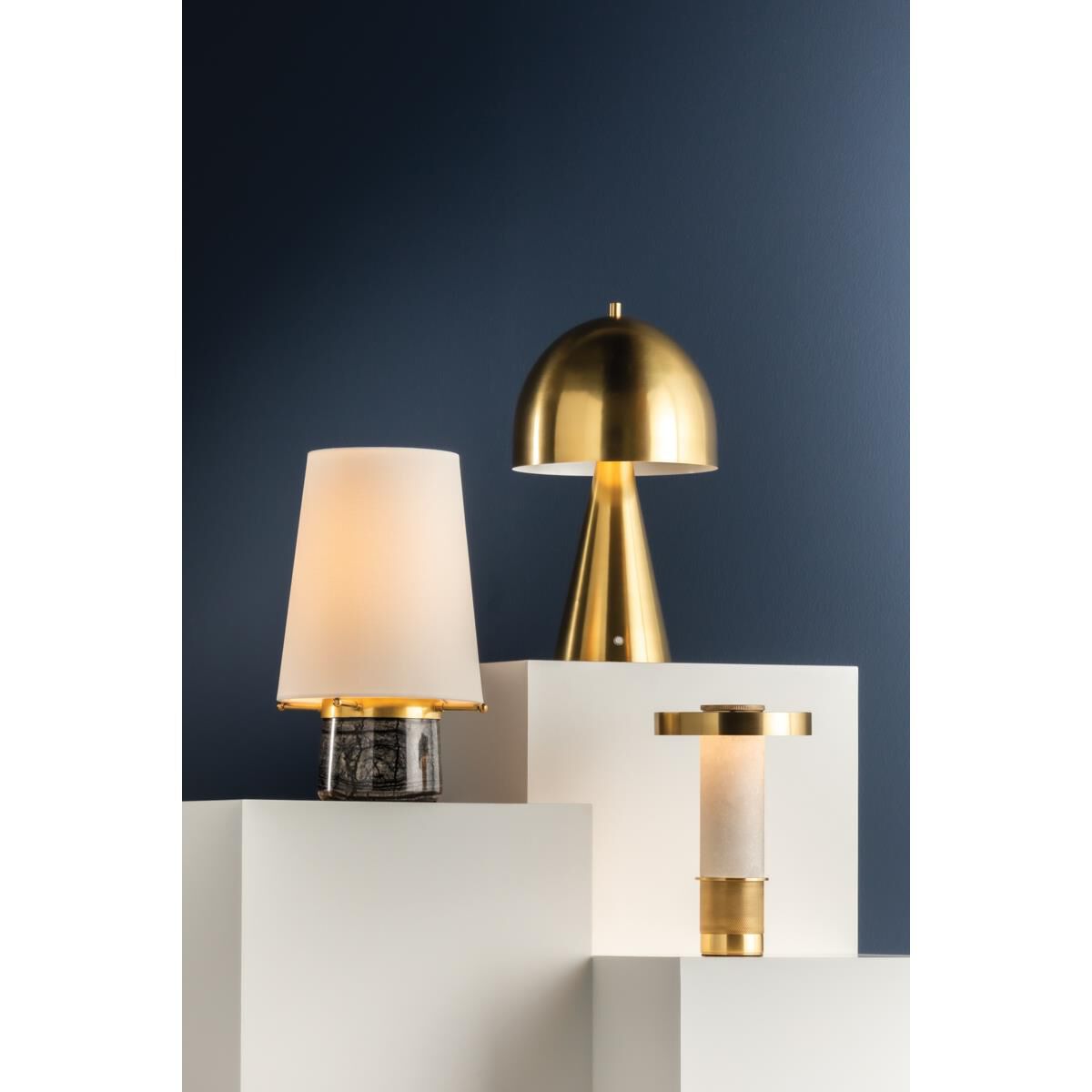 Shown in Aged Brass finish and Aged Brass shade