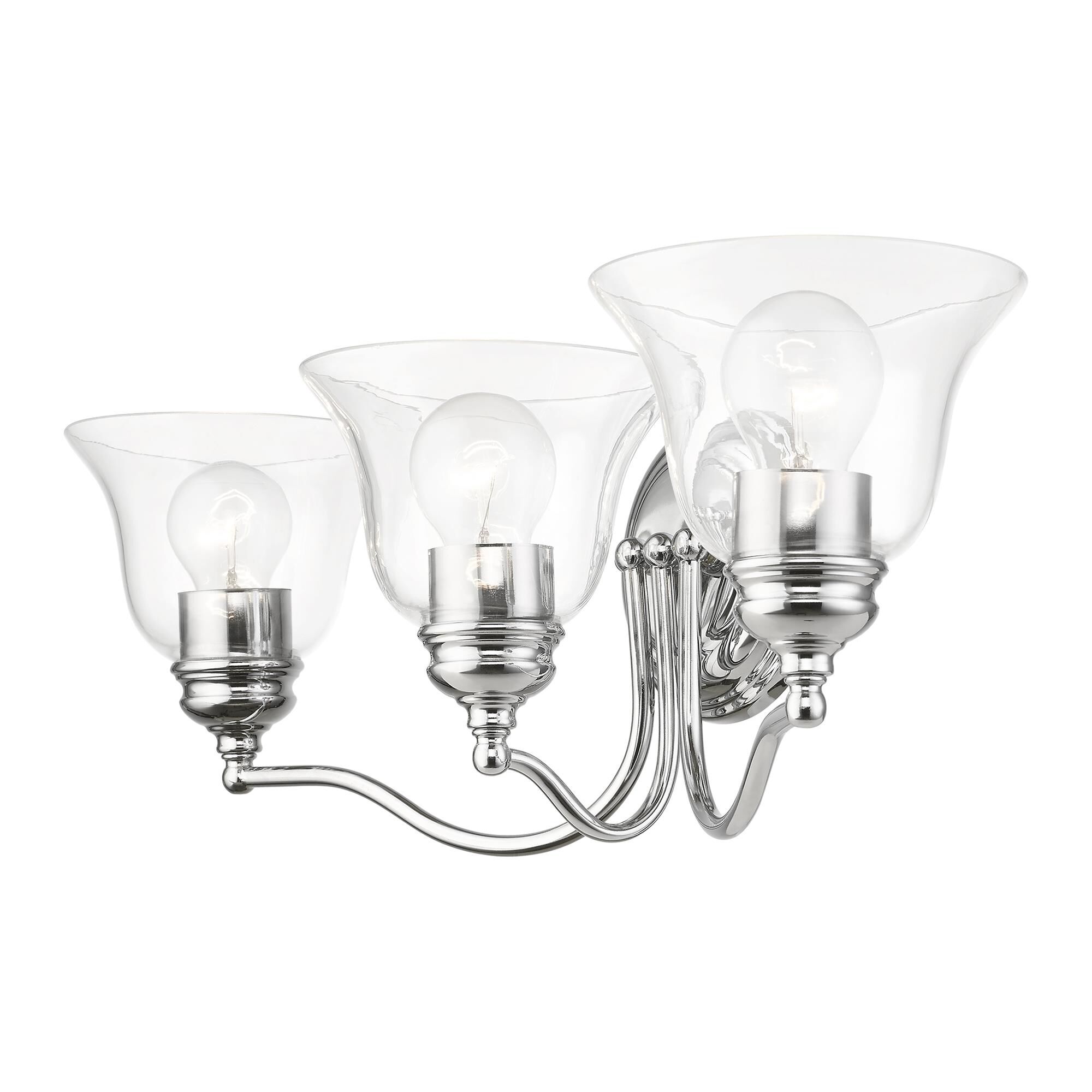 Shown in Polished Chrome finish and Hand Blown Clear glass