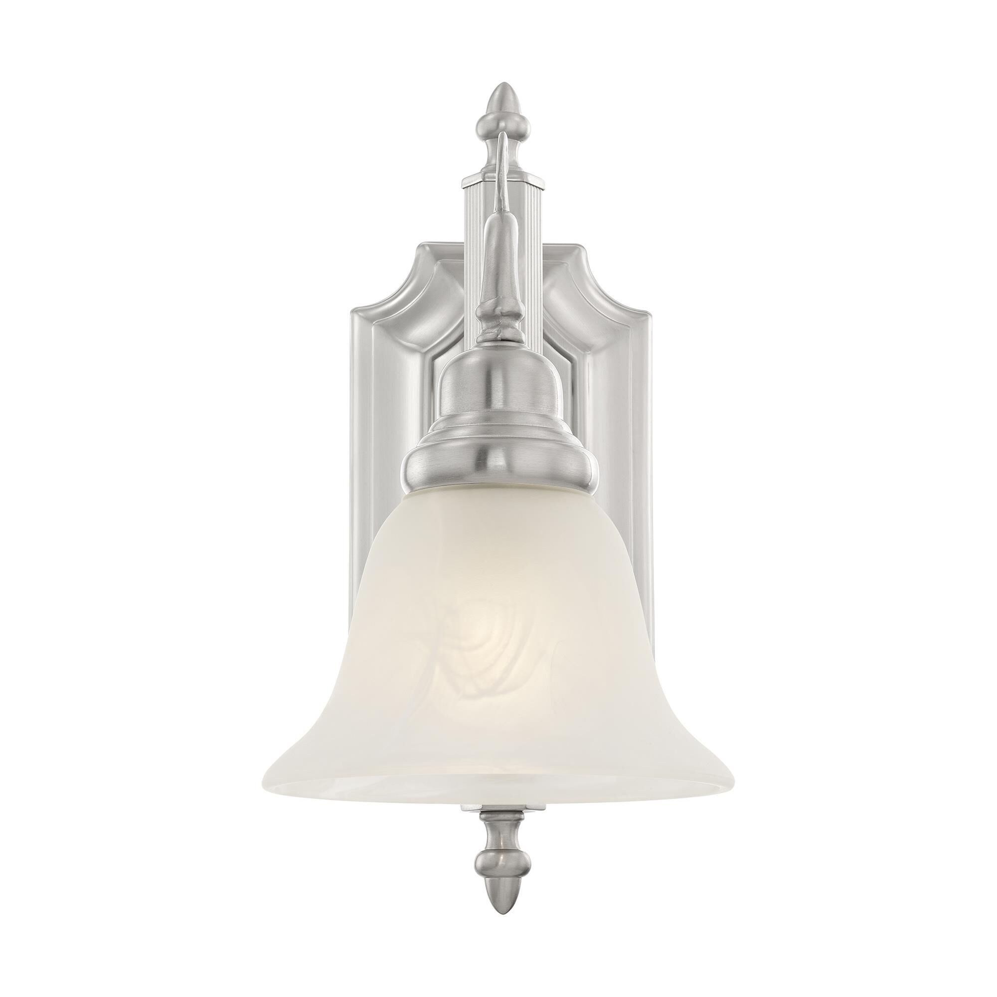 Shown in Brushed Nickel finish and White Alabaster glass