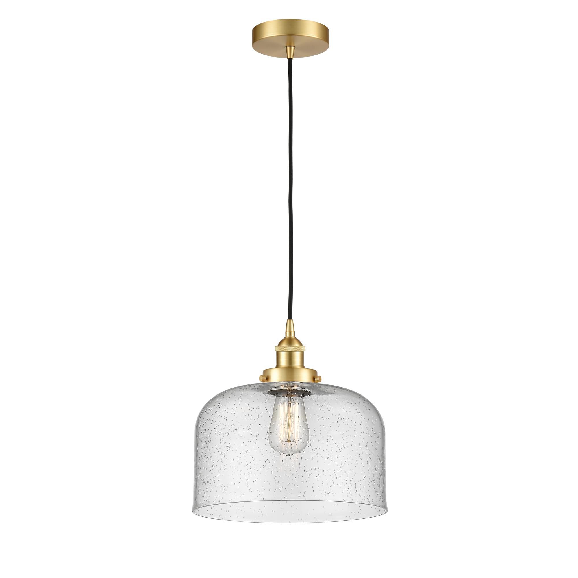 Shown in Satin Gold finish and Seedy X-Large Bell glass