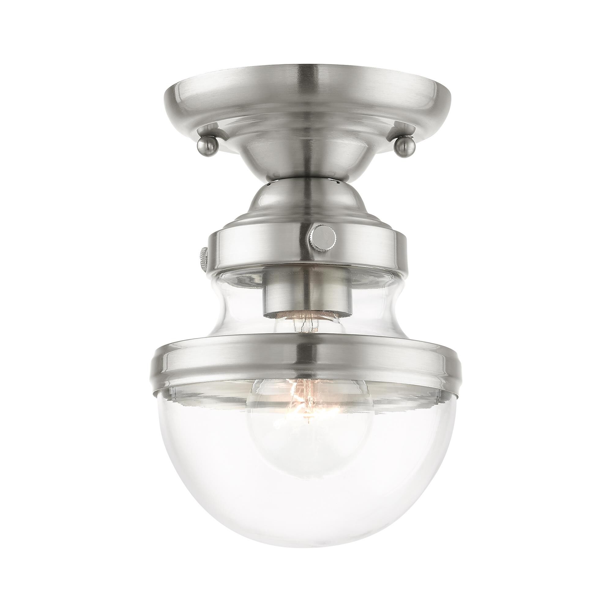 Shown in Brushed Nickel finish and Hand Blown Clear glass and Hand Blown Clear Glass shade