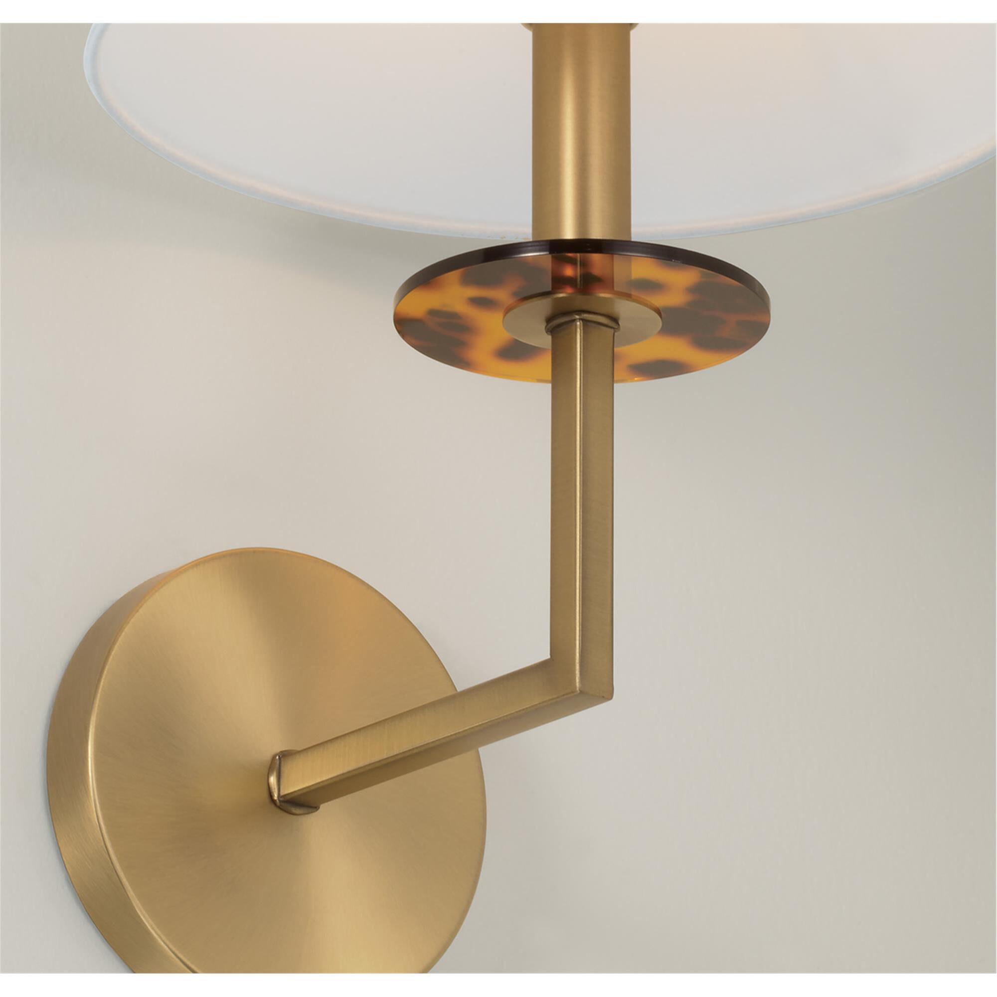 Shown in Aged Brass finish and White Fabric Stay-Straight shade