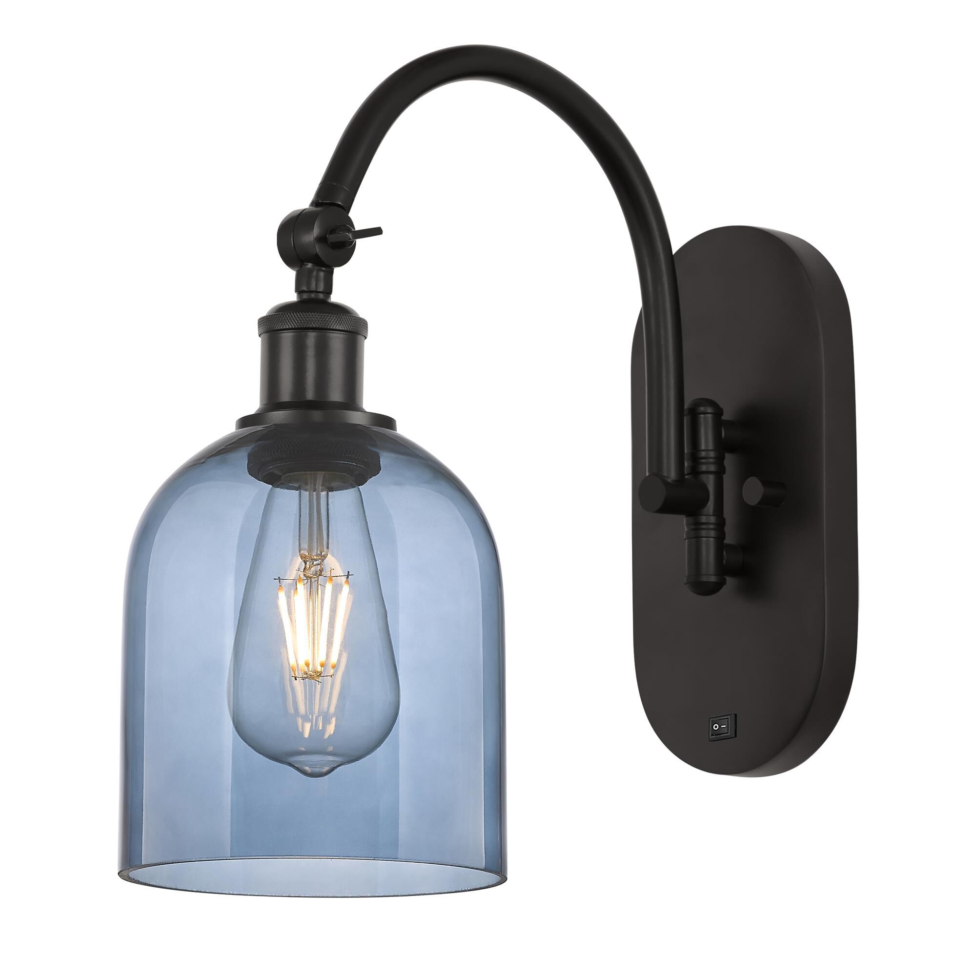 Shown in Oil Rubbed Bronze finish and Princess Blue glass