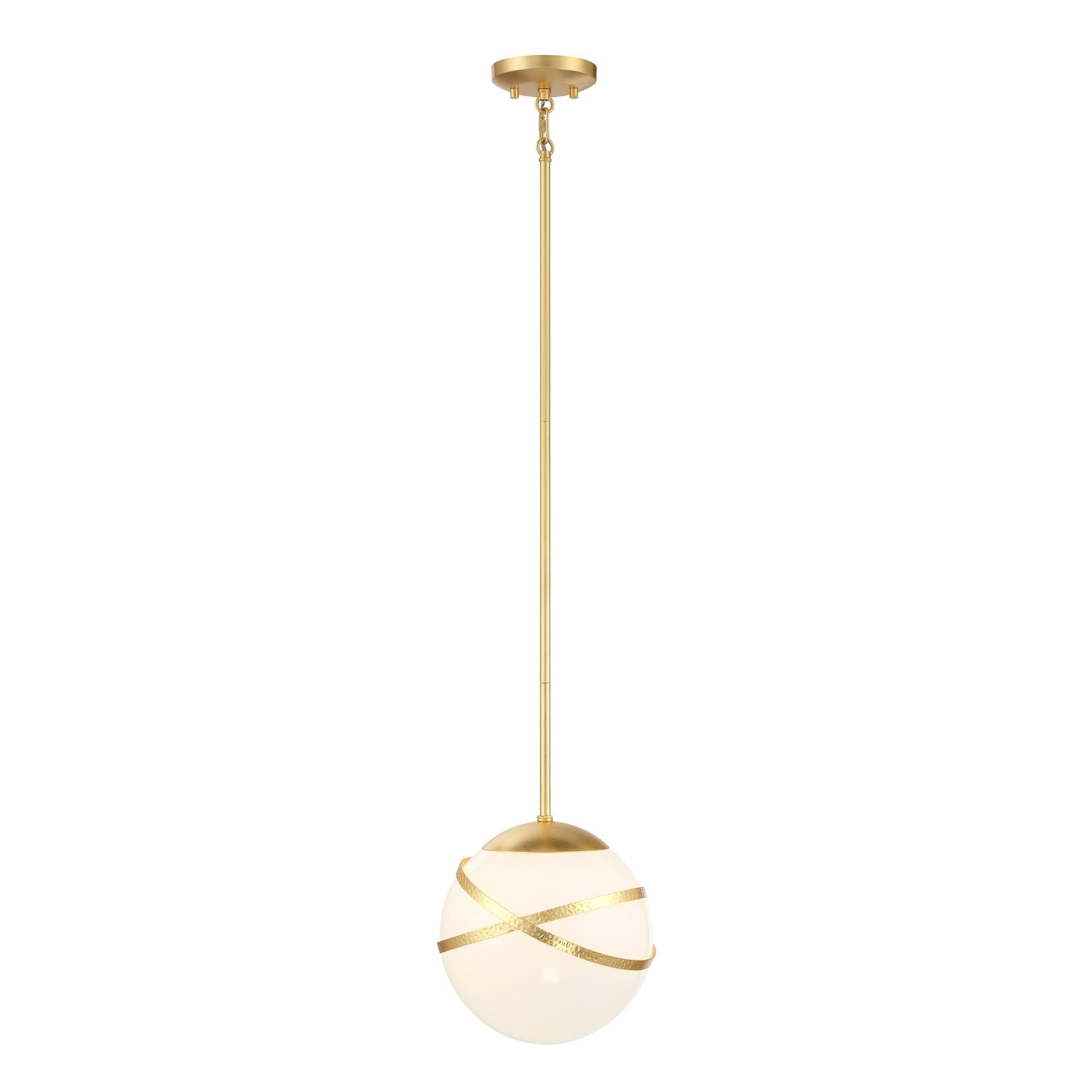 Shown in Spring Gold Leaf finish and White glass and Opal Glass shade