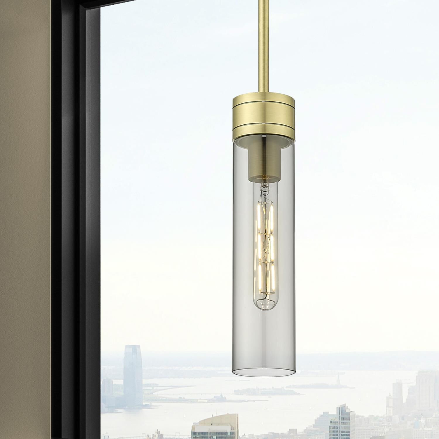 Shown in Antique Brass finish and Light Smoke glass