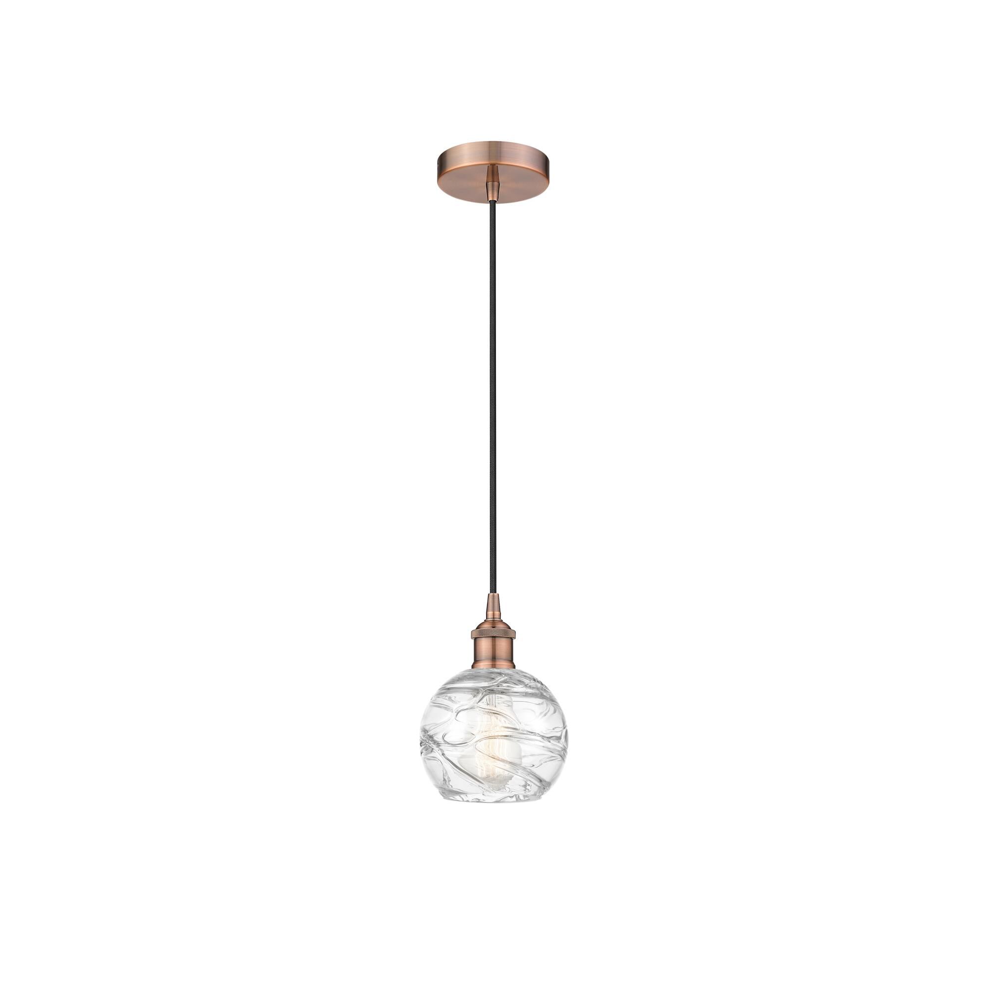 Shown in Antique Copper finish and Clear Athens Deco Swirl 8