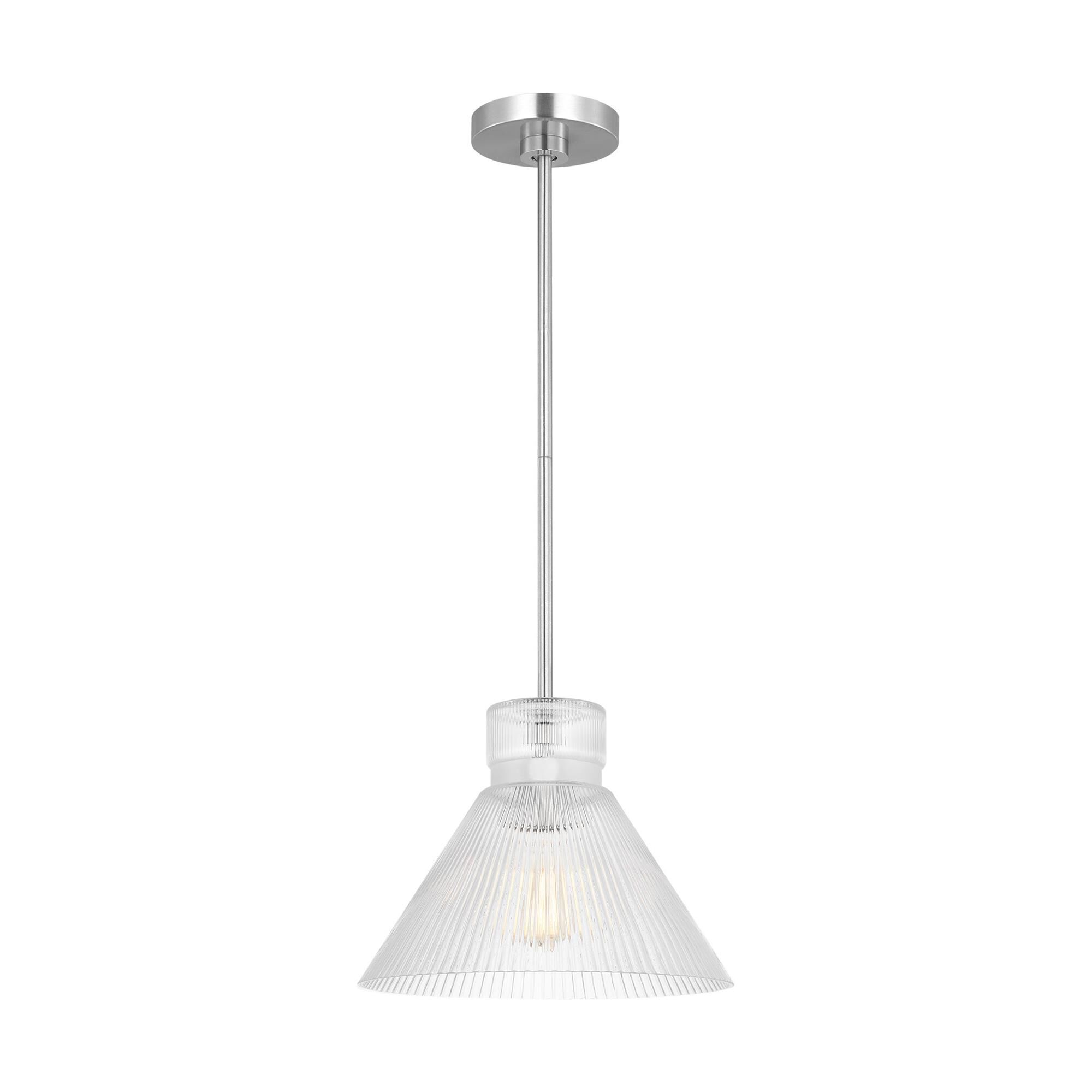 Shown in Brushed Nickel finish and Clear Ribbed glass