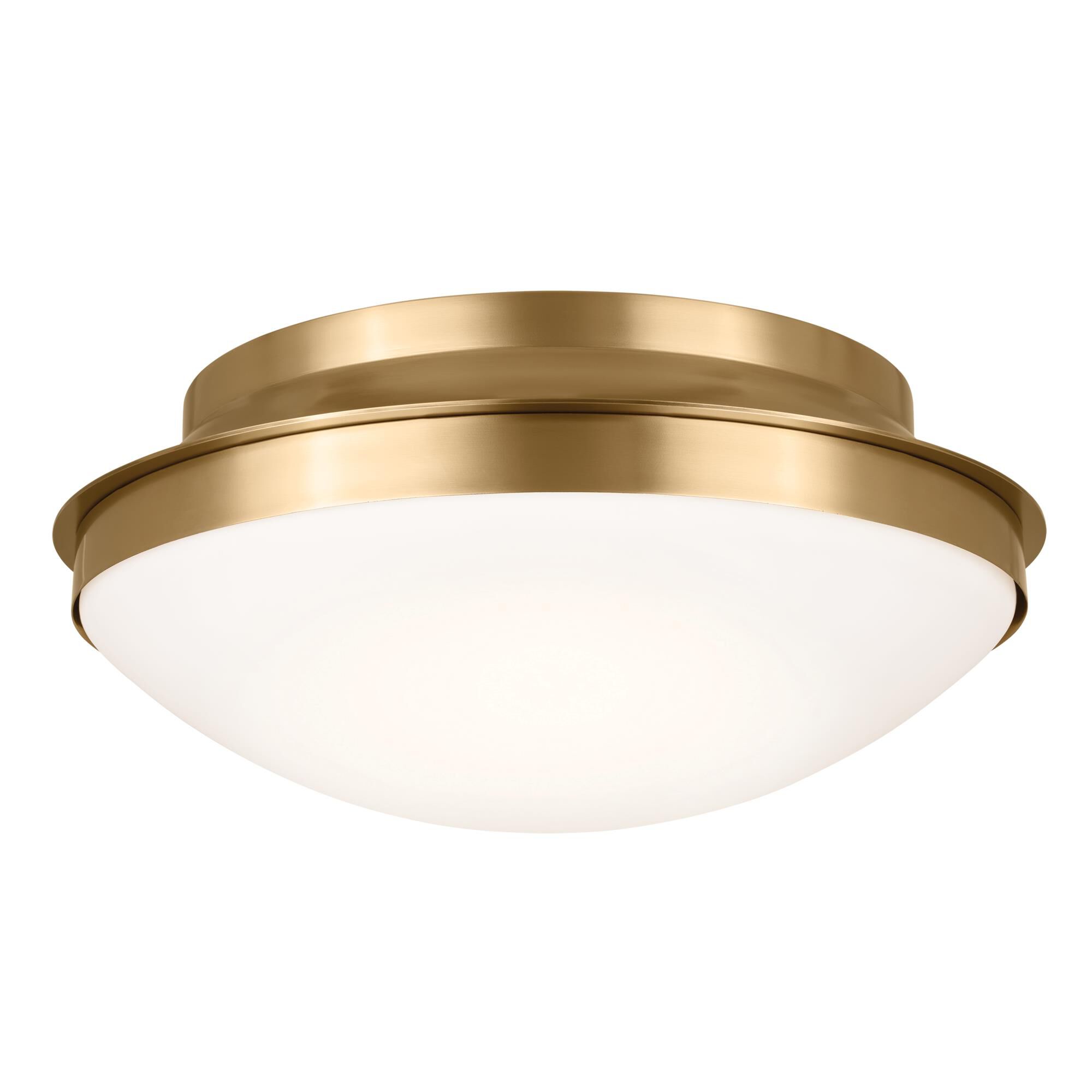 Shown in Brushed Natural Brass finish and Satin Etched Cased Opal glass